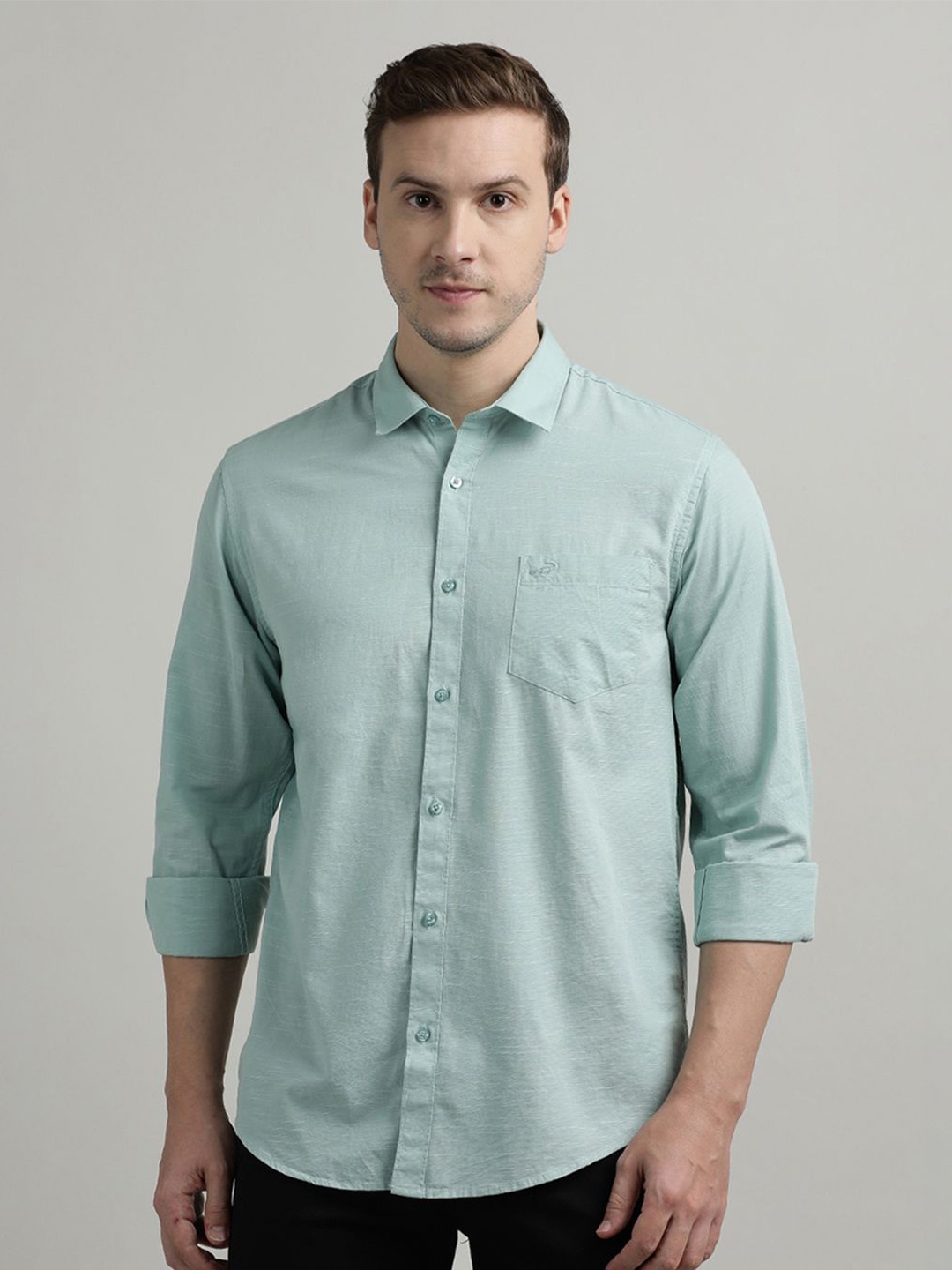 

Crocodile Comfort Fit Spread Collar Long Sleeves Cotton Casual Shirt, Blue