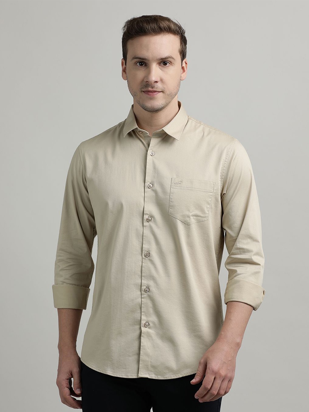 

Crocodile India Slim Fit Spread Collar Long Sleeves Casual Shirt, Beige