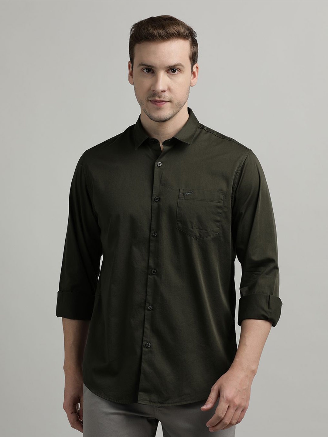 

Crocodile Sport Comfort Spread Collar Long Sleeves Cotton Casual Shirt, Olive