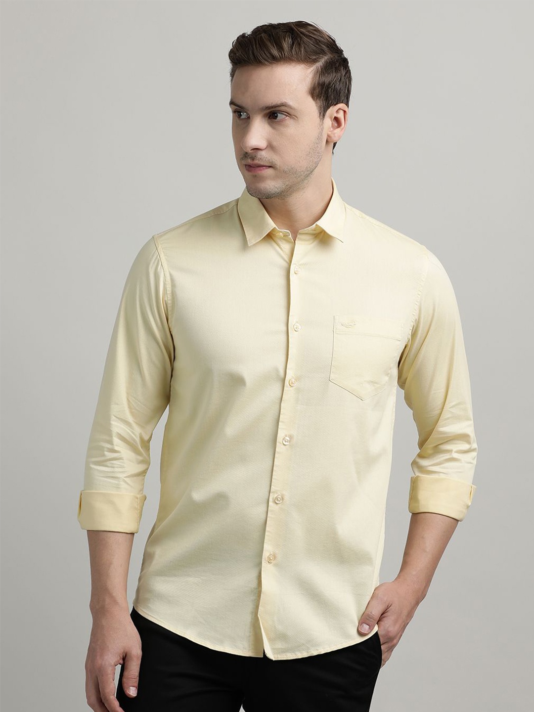 

Crocodile India Slim Fit Spread Collar Long Sleeves Casual Shirt, Yellow