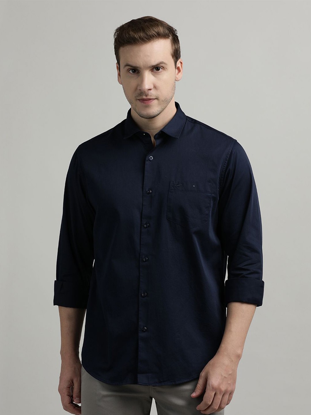 

Crocodile Sport Comfort Spread Collar Long Sleeves Cotton Casual Shirt, Navy blue