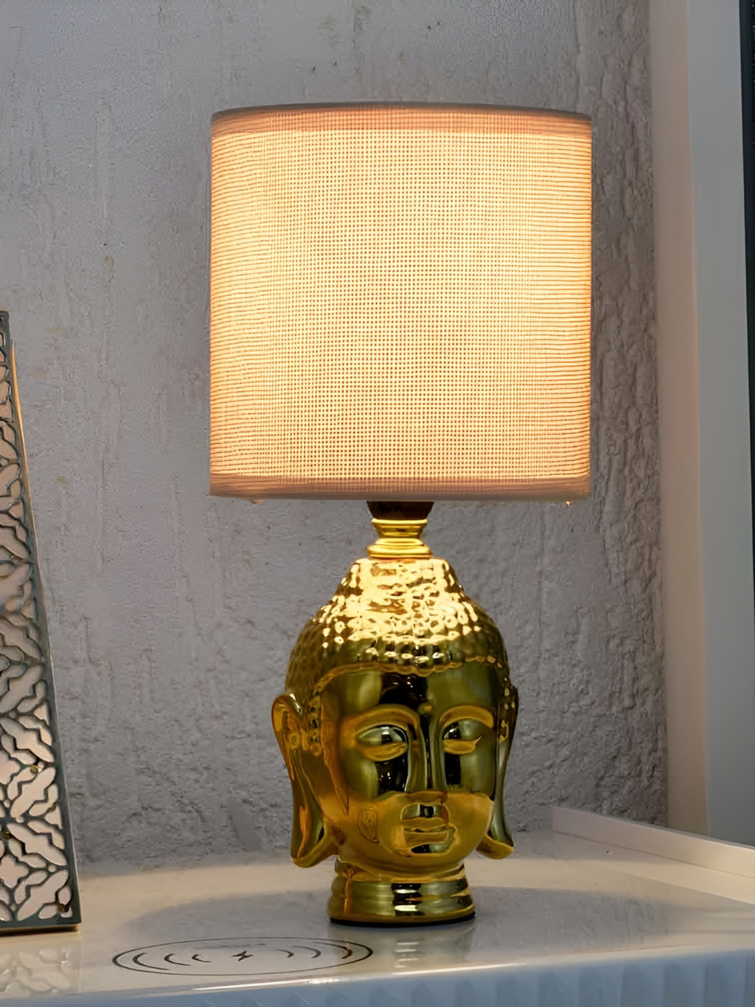

Athome by Nilkamal Gold-Toned Textured Ceramic Contemporary Cylindrical Shaped Table Lamp