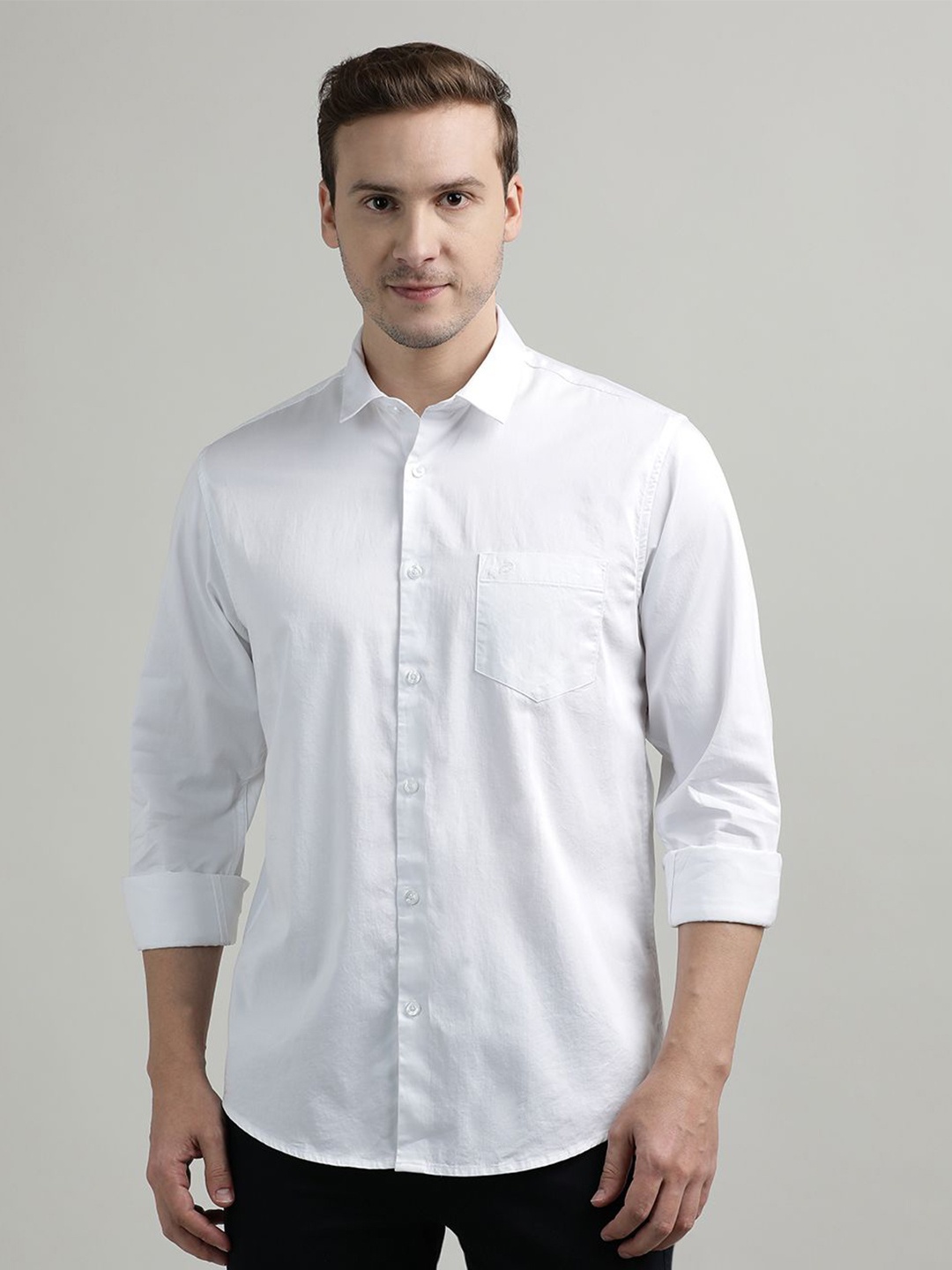 

Crocodile Comfort Fit Spread Collar Long Sleeves Cotton Casual Shirt, White