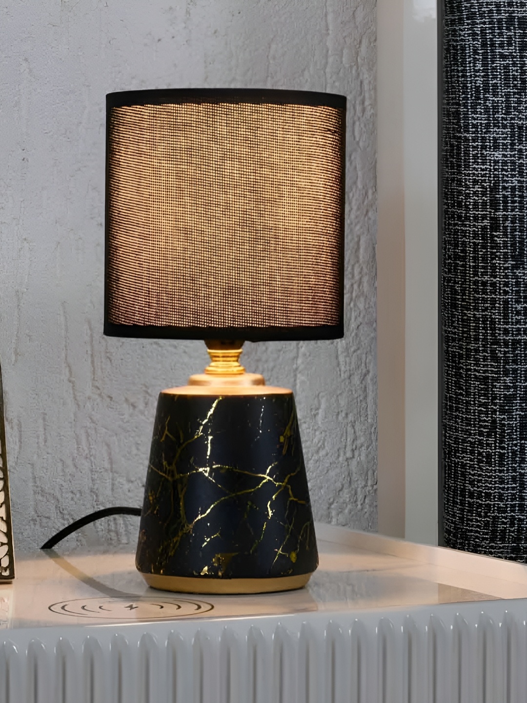 

Athome by Nilkamal Gold-Toned Textured Ceramic Contemporary Cylindrical Shaped Table Lamp