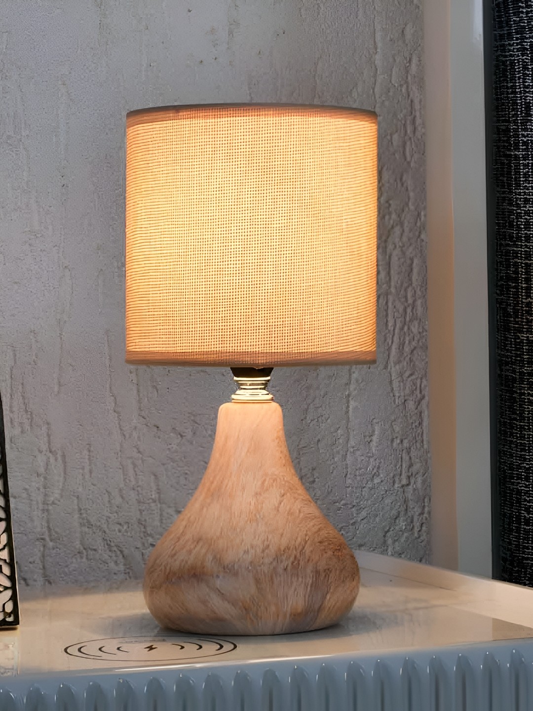 

Athome by Nilkamal Cream Textured Ceramic Contemporary Cylindrical Shaped Table Lamp