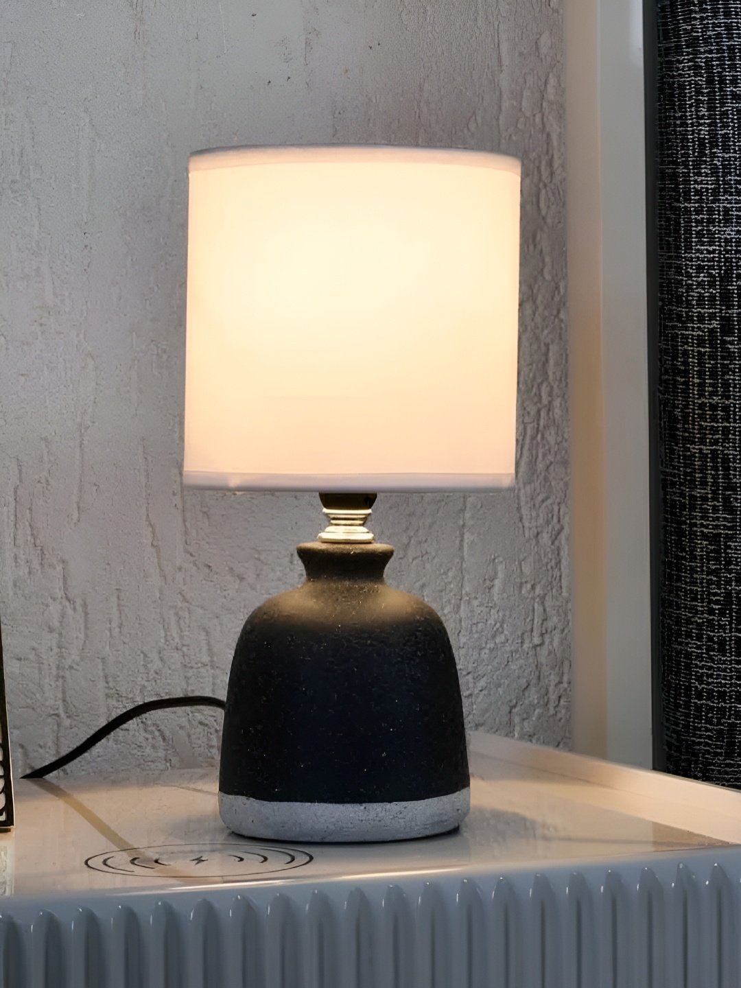 

Athome by Nilkamal White Textured Ceramic Contemporary Cylindrical Shaped Table Lamp