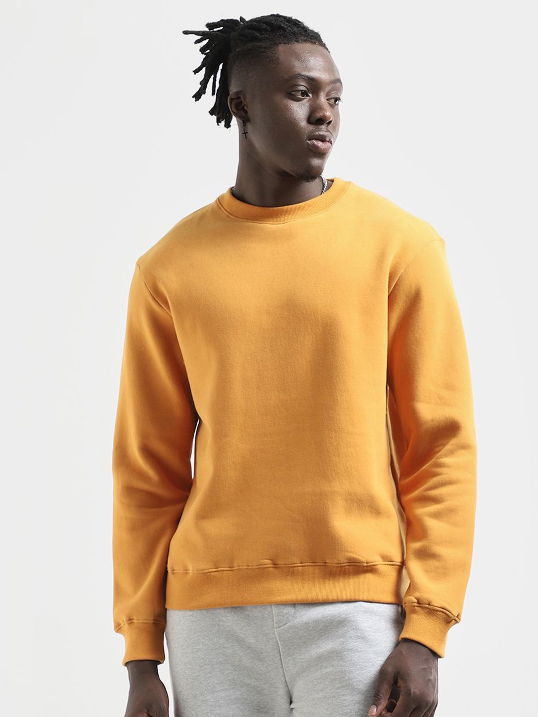 

BOYCOTT Round Neck Pullover Sweatshirt, Yellow