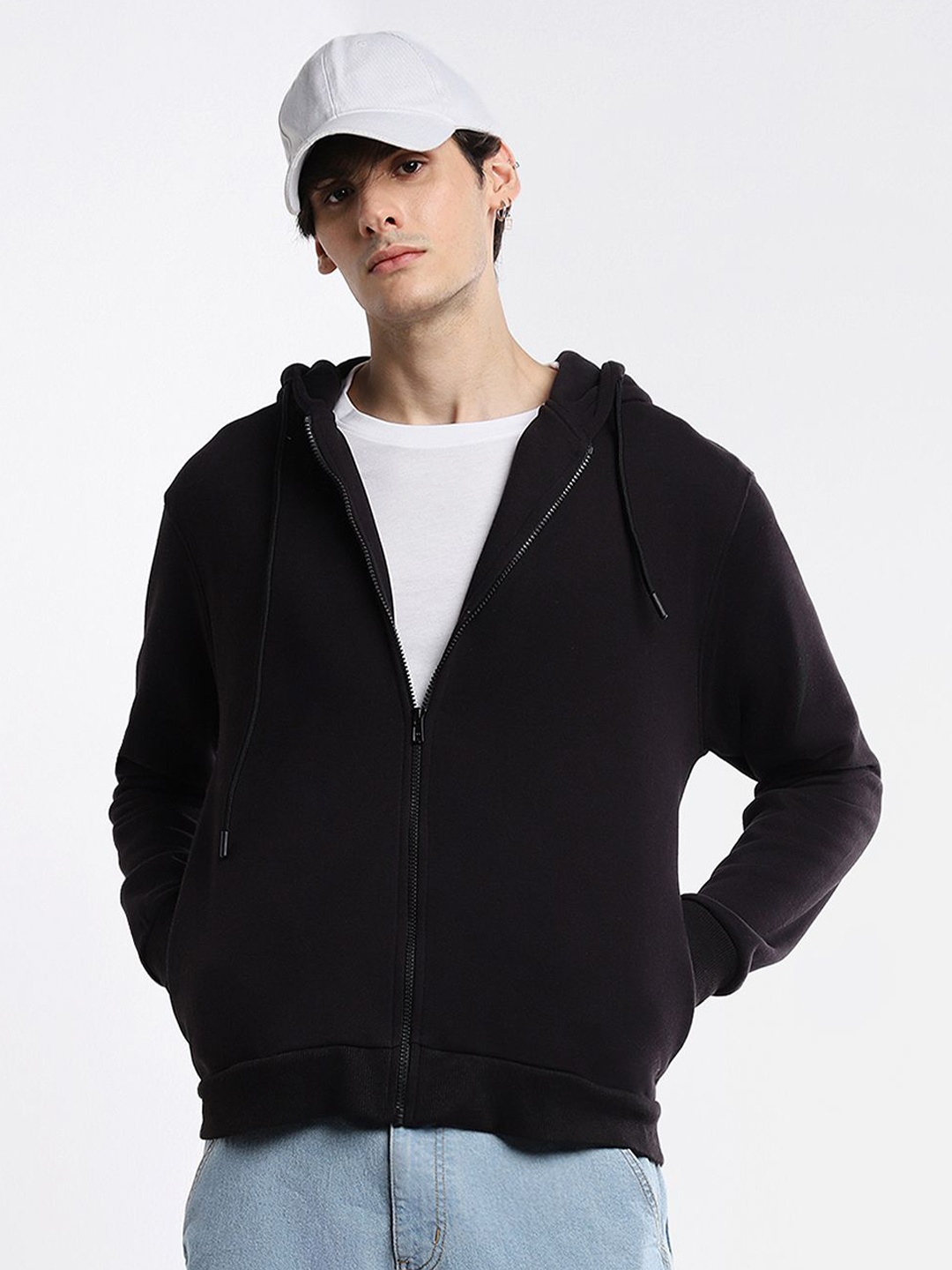 

BOYCOTT Hooded Front-Open Sweatshirt, Black