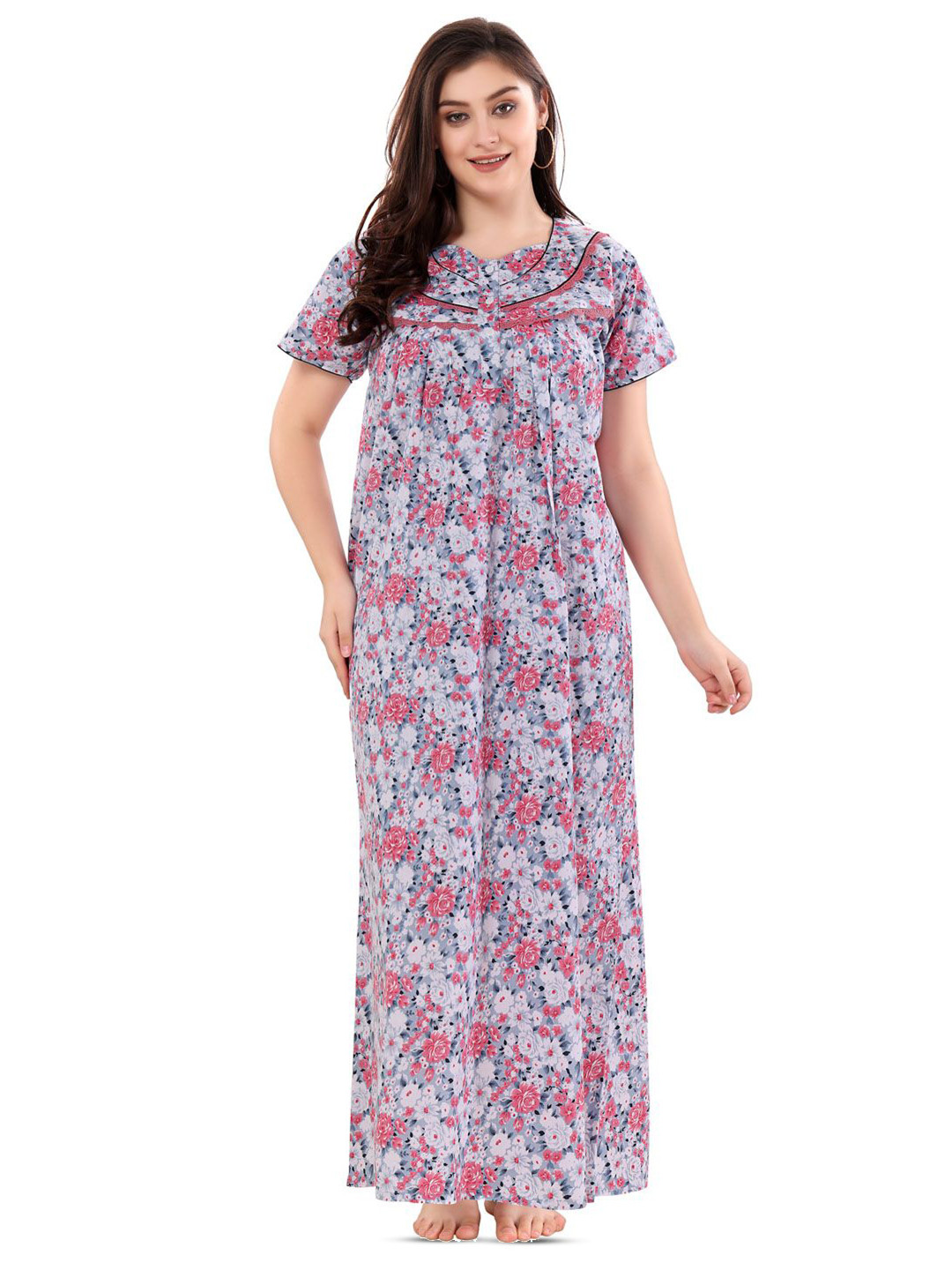 

Soulemo Floral Printed Pure Cotton Maxi Nightdress, Peach