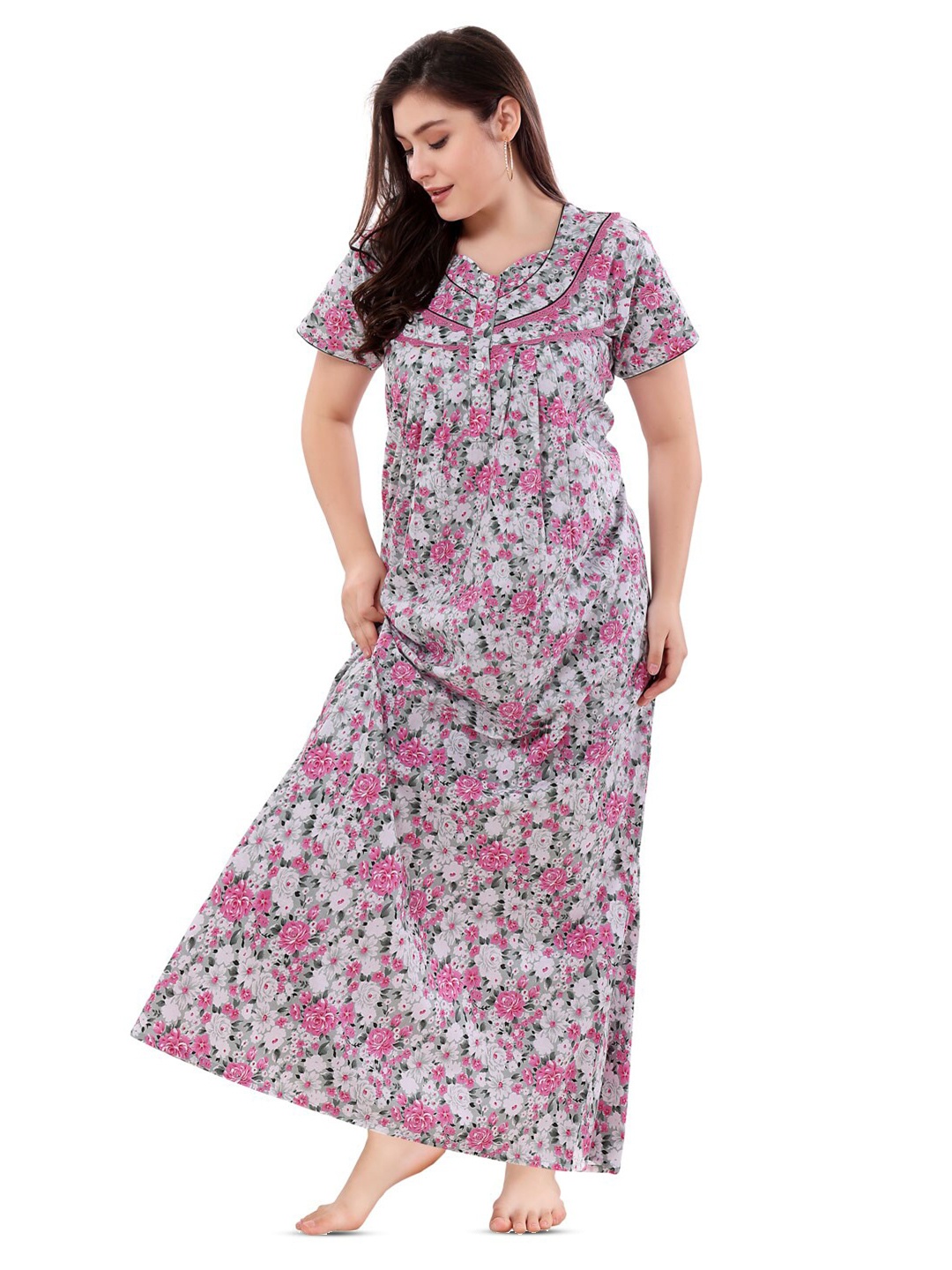 

Soulemo Floral Printed Pure Cotton Maxi Nightdress, Pink