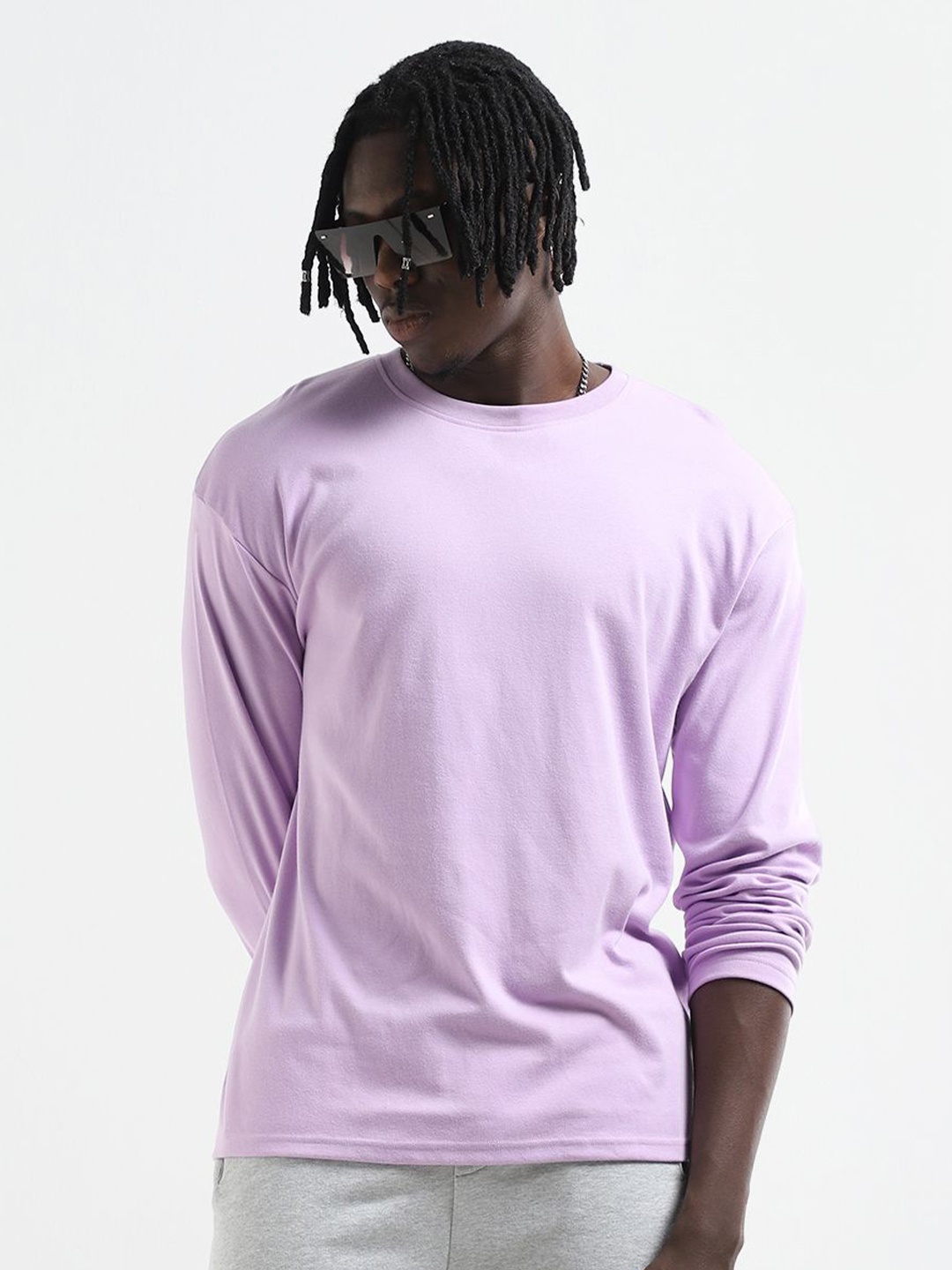 

BOYCOTT Round Neck Long Sleeves Regular Fit Cotton T-shirt, Pink