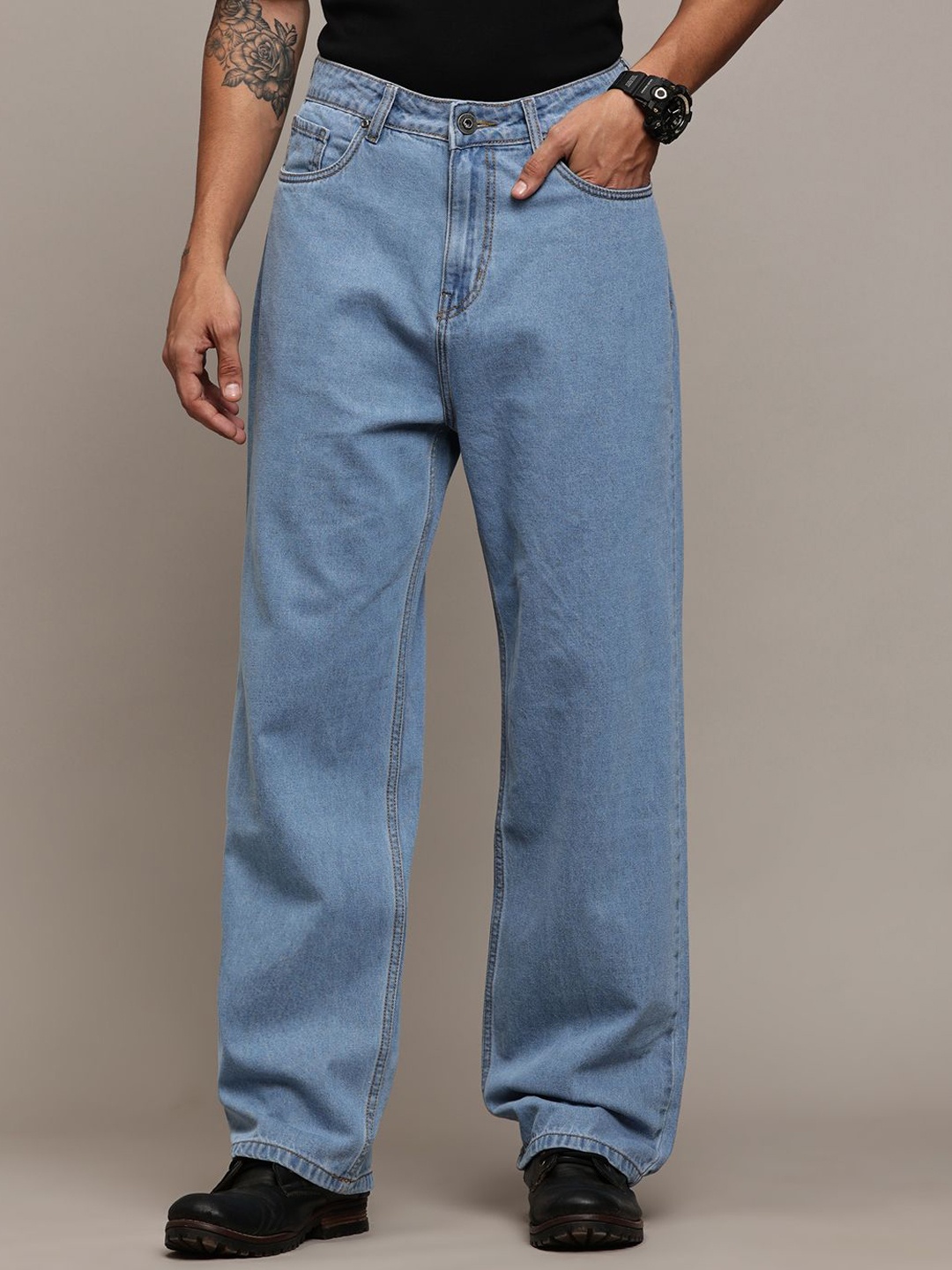

The Roadster Lifestyle Co. Men Pure Cotton Relaxed-Fit No Fade Jeans, Blue