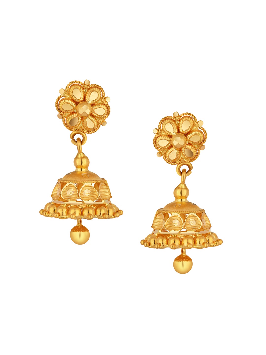 

Joyalukkas BIS Hallmark 22KT Gold Floral Chandelier Jhumki Earrings 4.27 gm