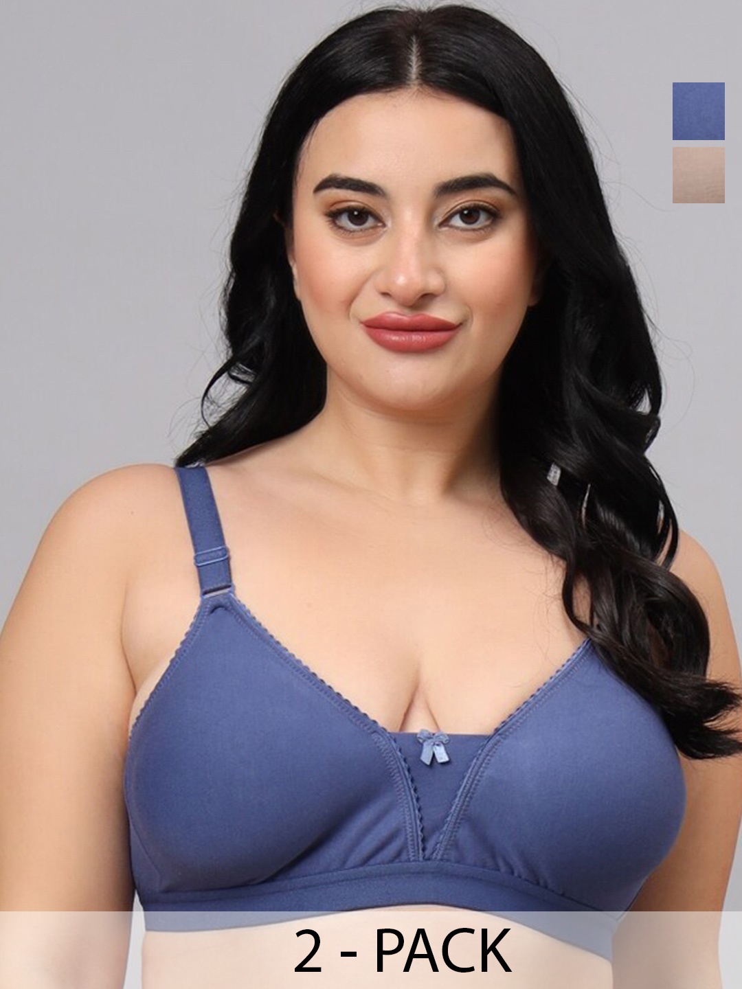 

FUNAHME Pack Of 2 Full Coverage Non Padded Cotton Bra, Blue