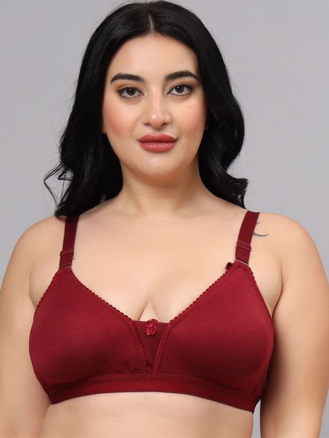 

FUNAHME Full Coverage Non Padded Cotton Bra, Maroon