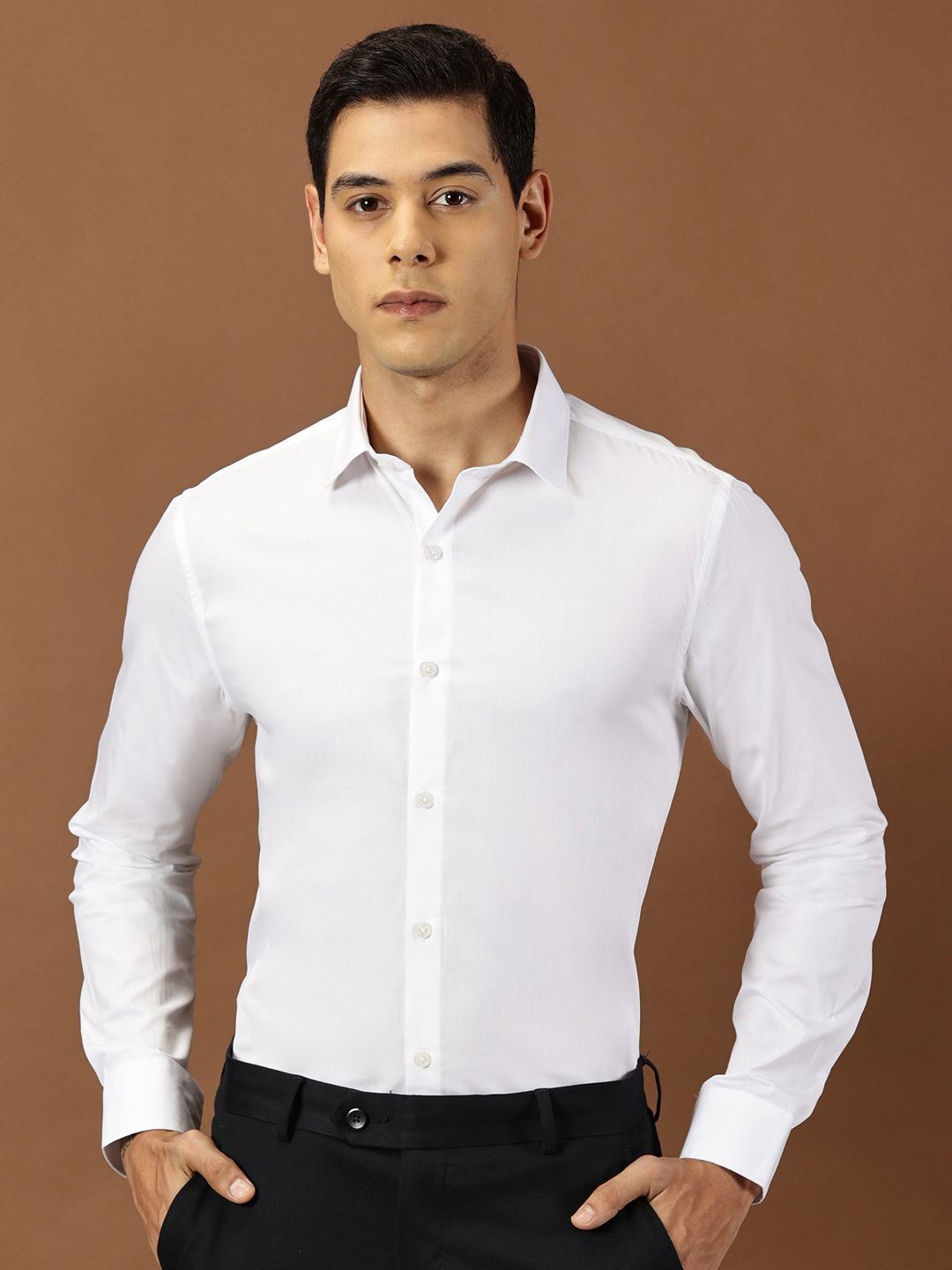 

INVICTUS Original Slim Fit Spread Collar Pure Cotton Formal Shirt, White