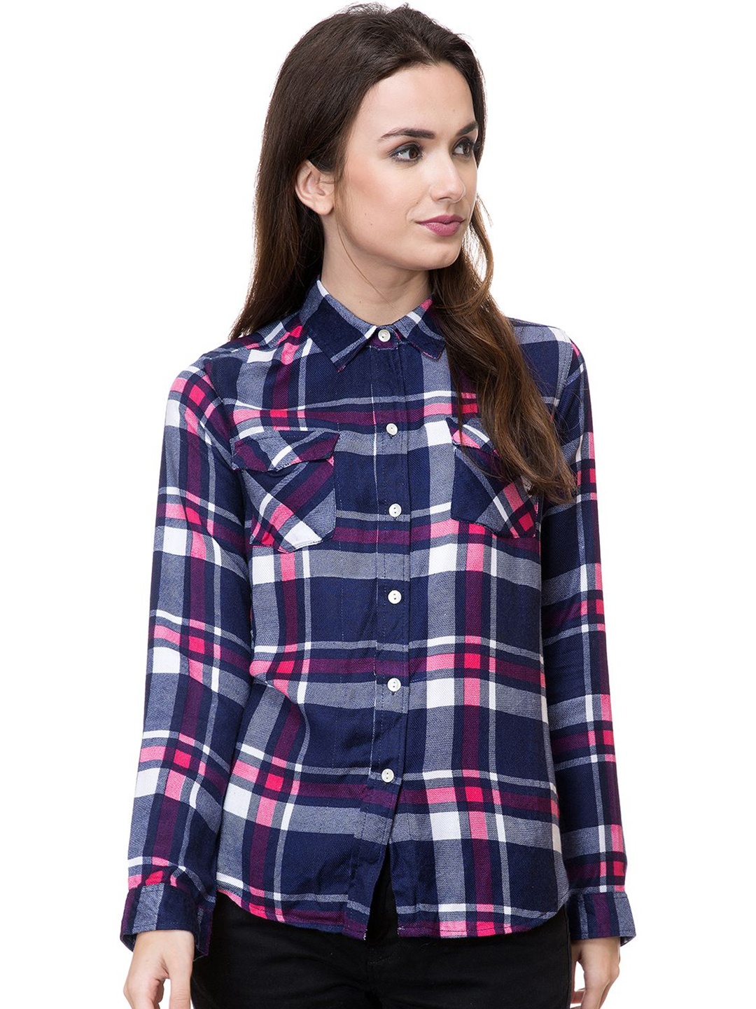 

Chemistry Checked Spread Collar Smart Casual Shirt, Black