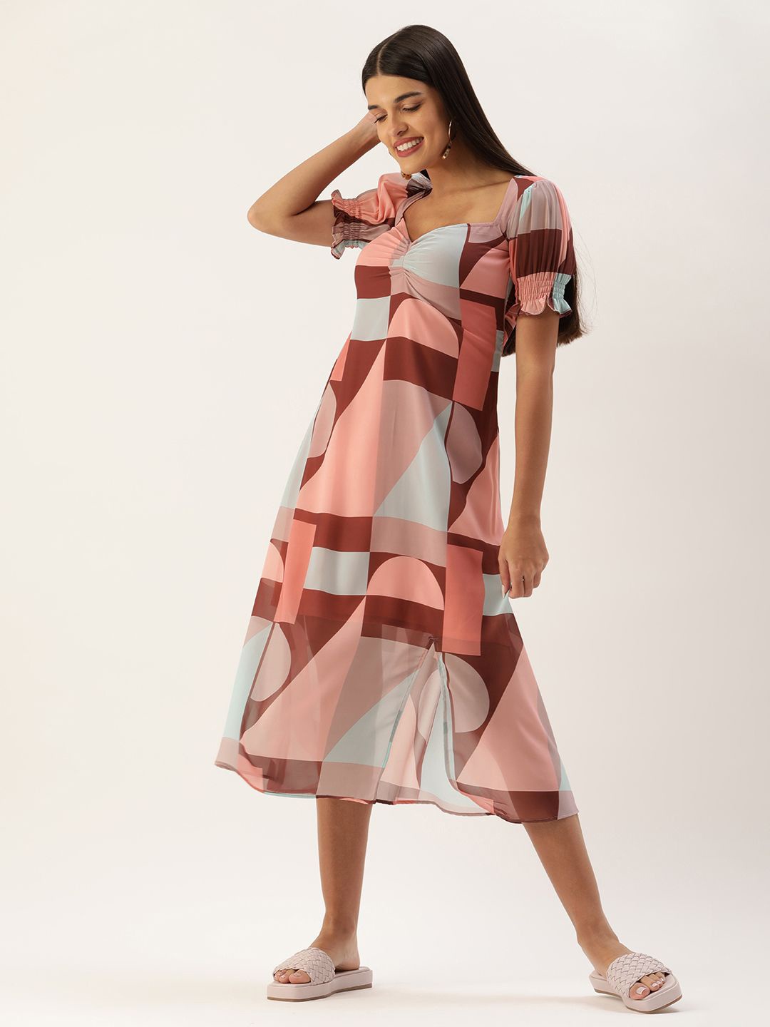 

DressBerry Georgette A-Line Midi Dress, Peach