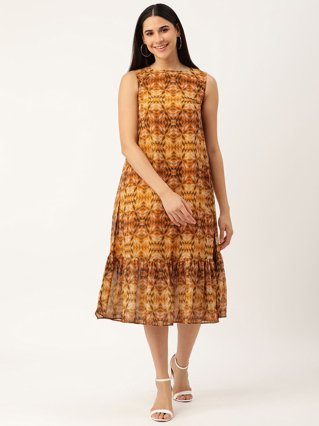 

DressBerry Print Georgette A-Line Midi Dress, Mustard