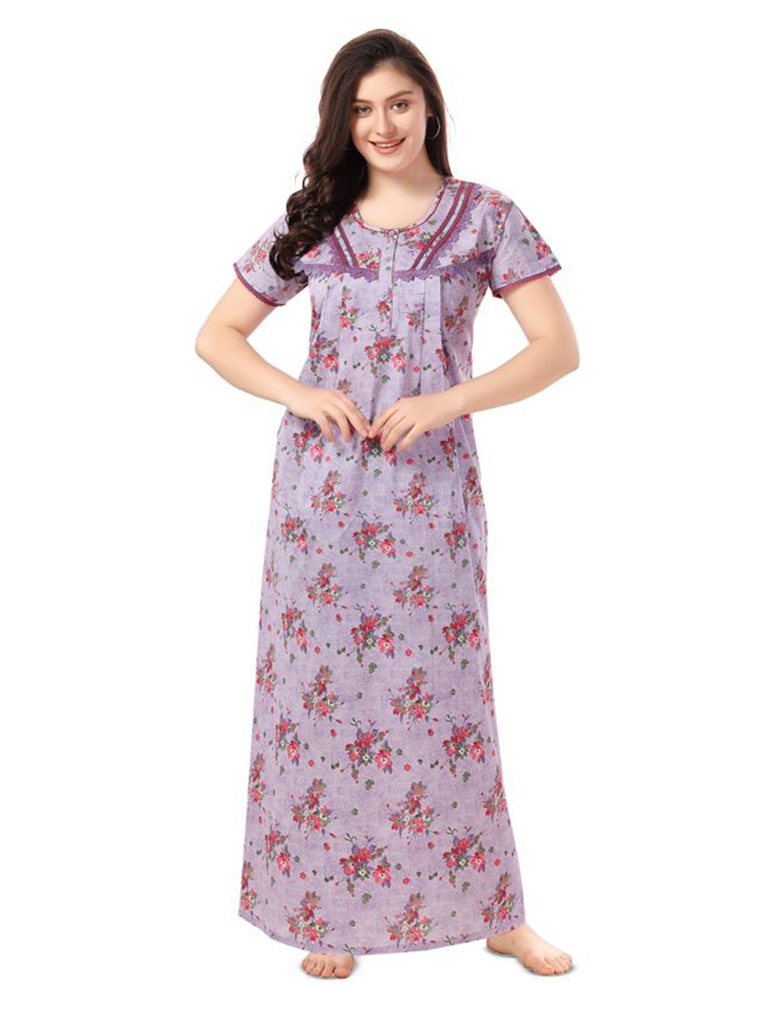 

Soulemo Floral Printed Pure Cotton Maxi Nightdress, Lavender