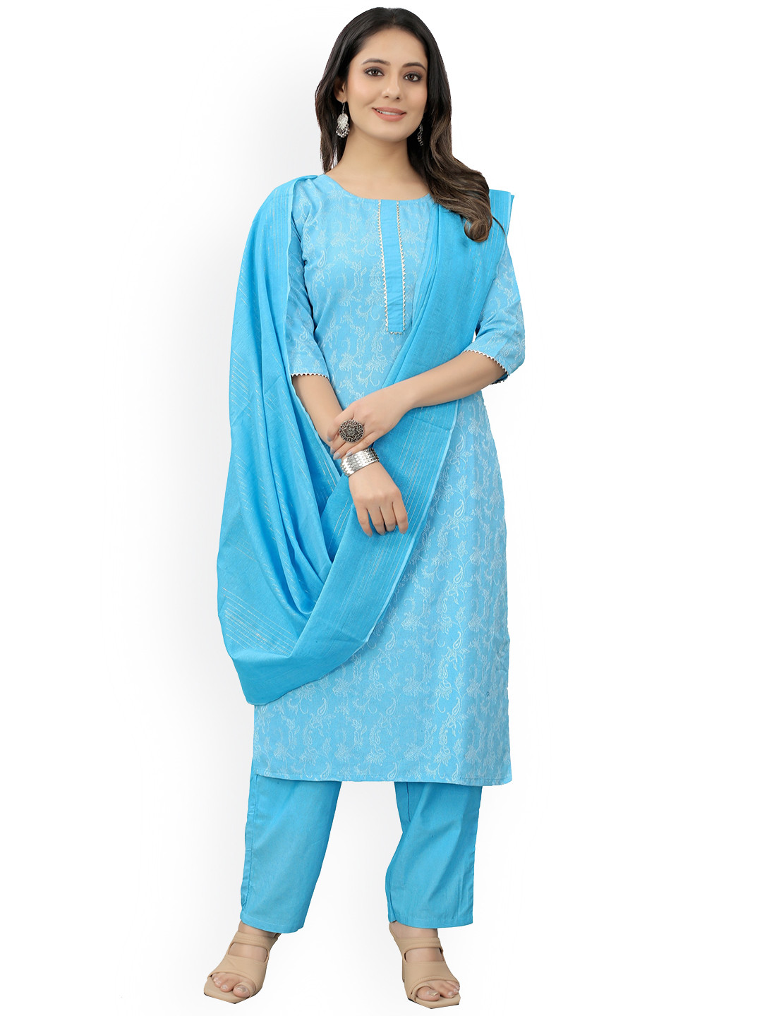 

revika Floral Printed Regular Kurta with Trousers & Dupatta, Blue