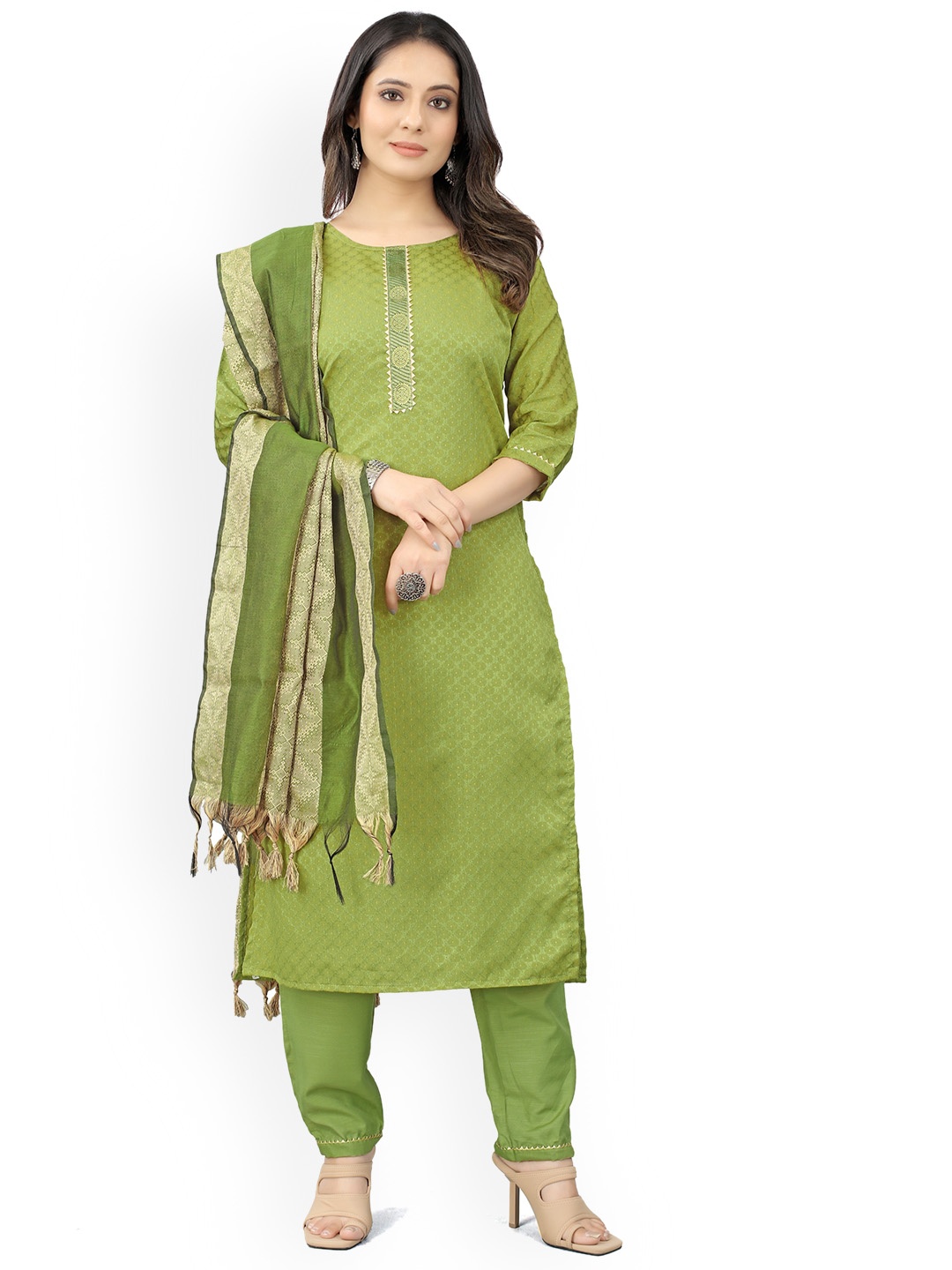 

revika Regular Gotta Patti Kurta with Trousers & Dupatta, Green