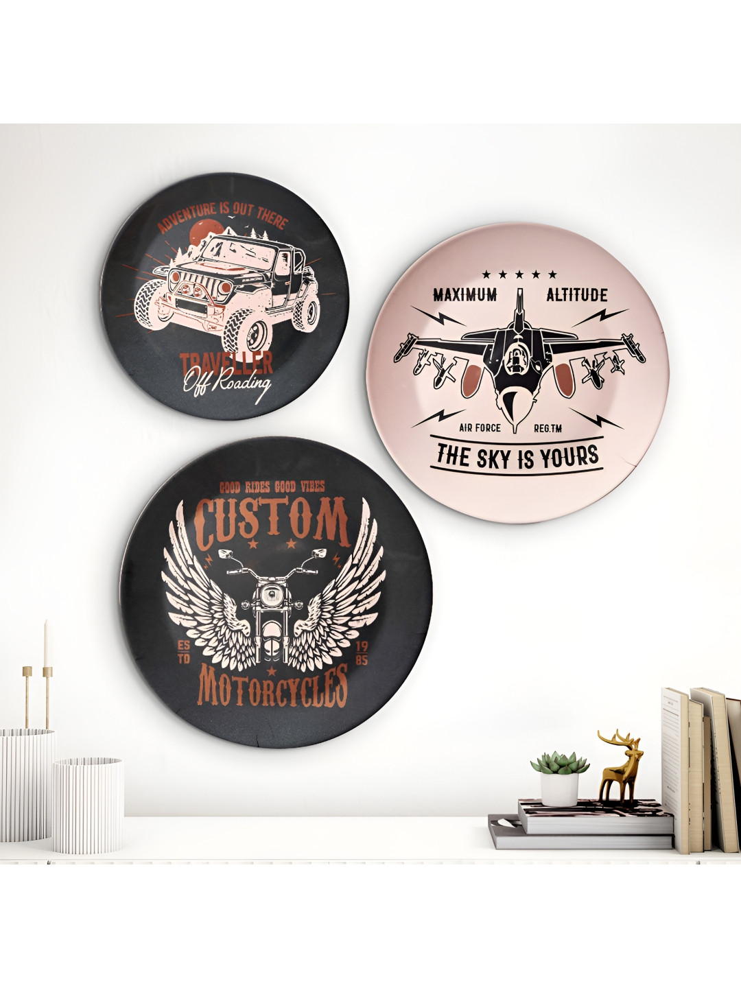 

Home Centre Artesia Pink & Black 3 Pieces Printed Melamine Wall Decor Plates