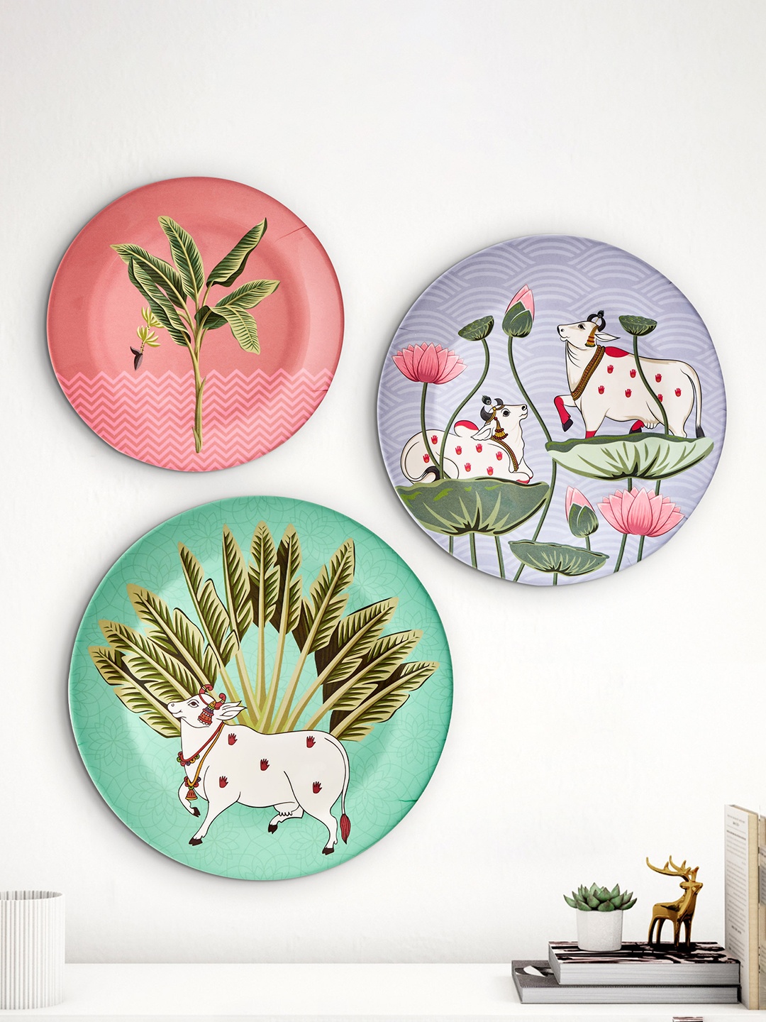

Home Centre Artesia Pink & Green 3 Pieces Printed Melamine Wall Decor Plates
