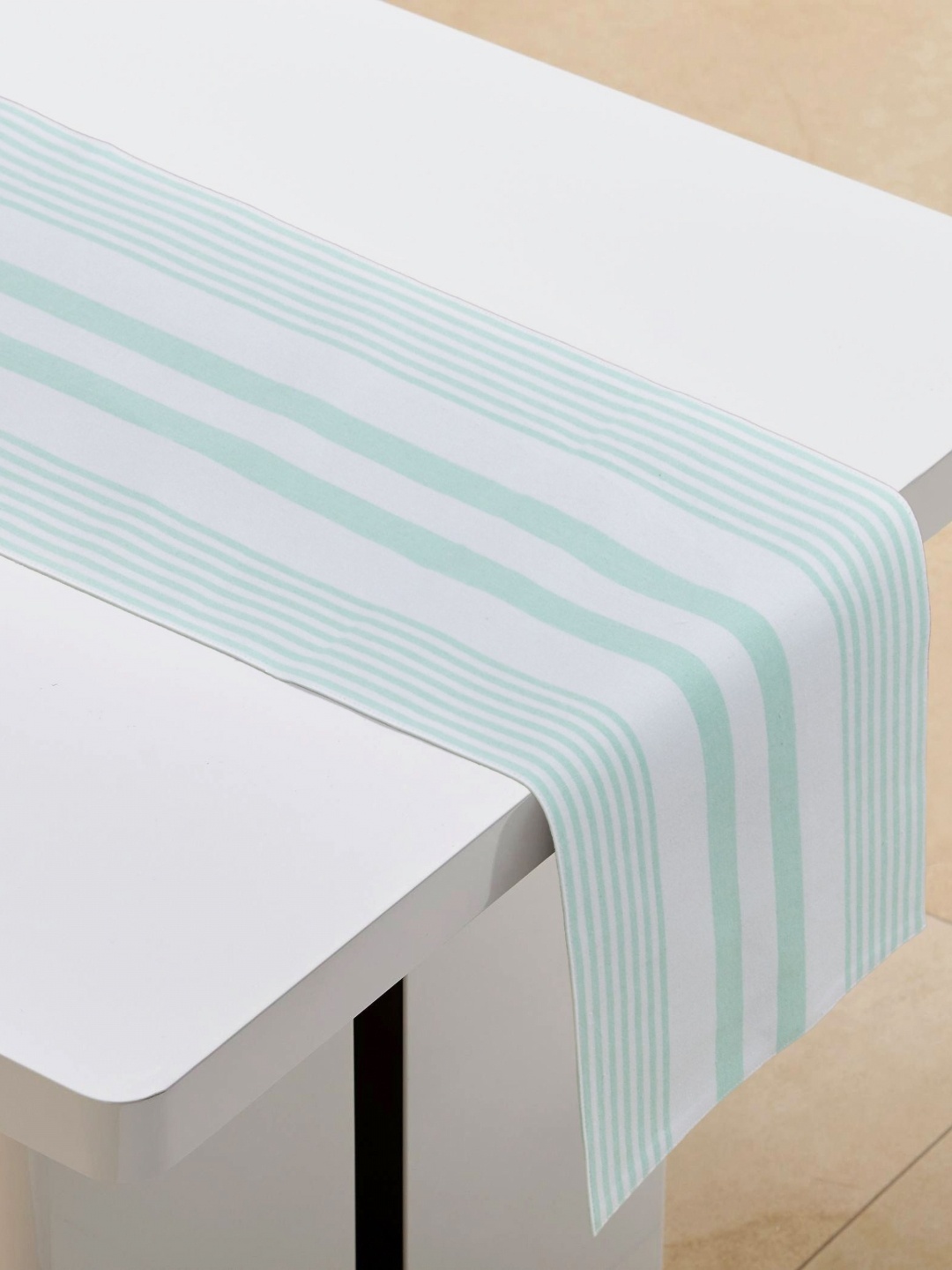

Home Centre Green & White Striped Pure Cotton Reversible Cotton Table Runner