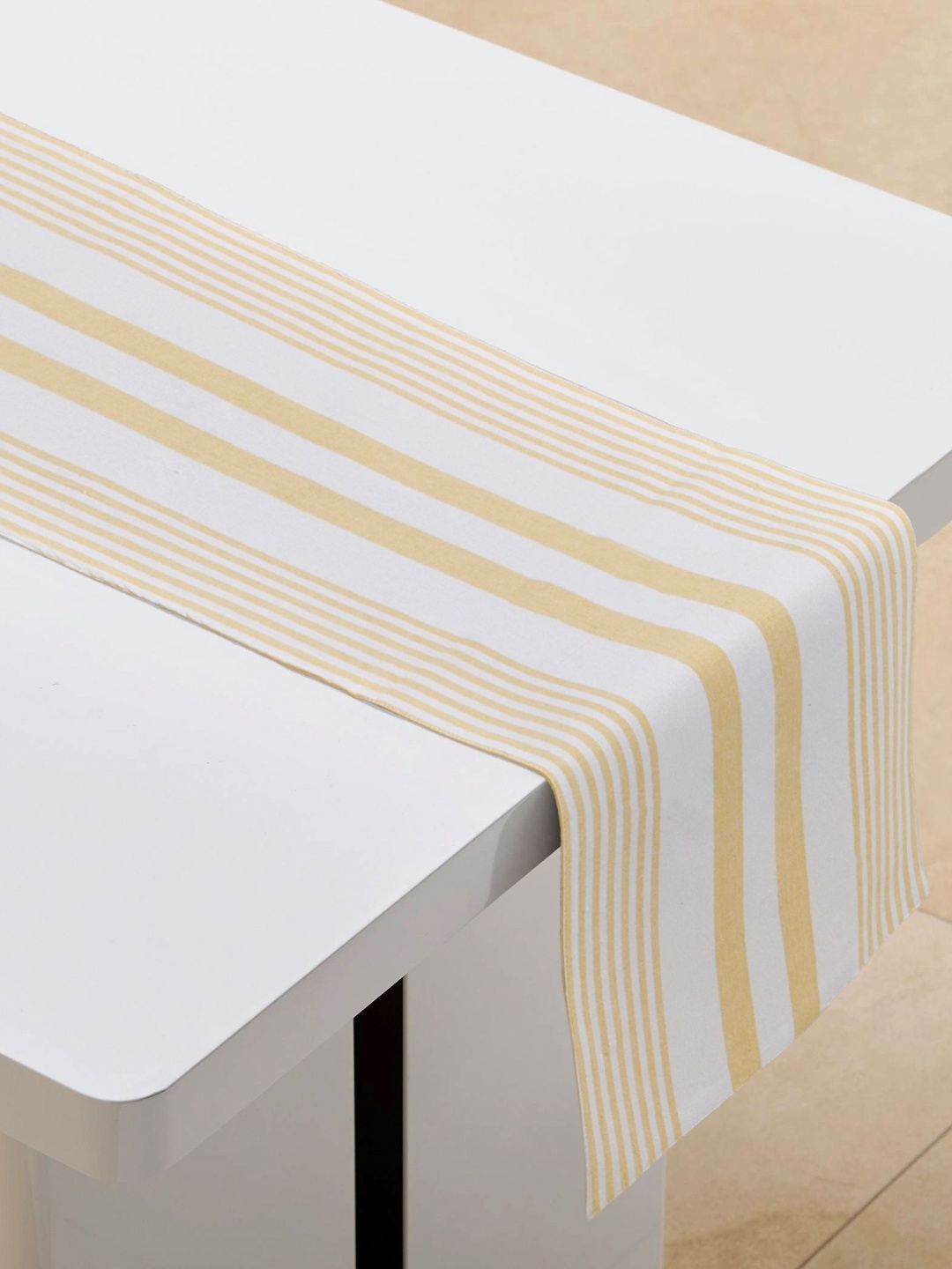 

Home Centre Yellow & White Striped Pure Cotton Reversible Cotton Table Runner