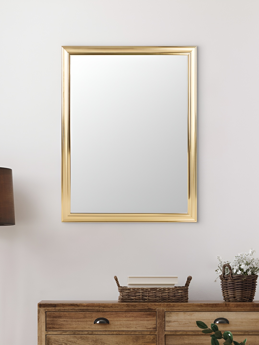 

Home Centre Reflection Gold Toned Wooden Mirror With Frame