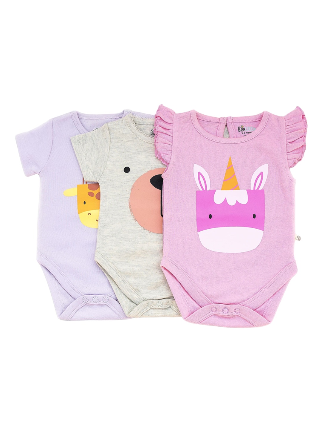 

BeeLittle Infants Pack Of 3 Printed Cotton Bodysuits, Lavender