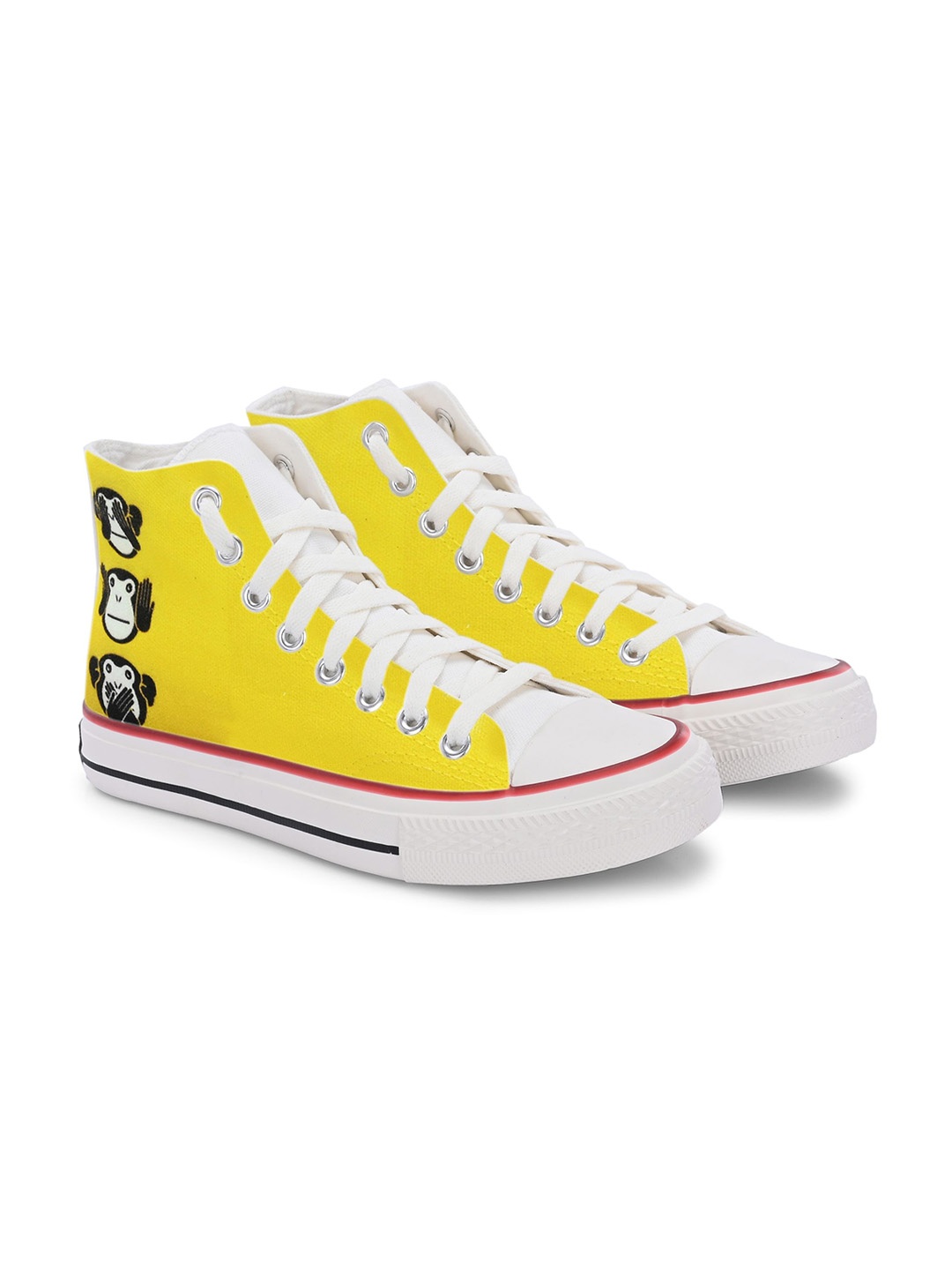 

CROWCIA LONDON Men Printed Round Toe Lightweight Canvas Sneakers, Yellow