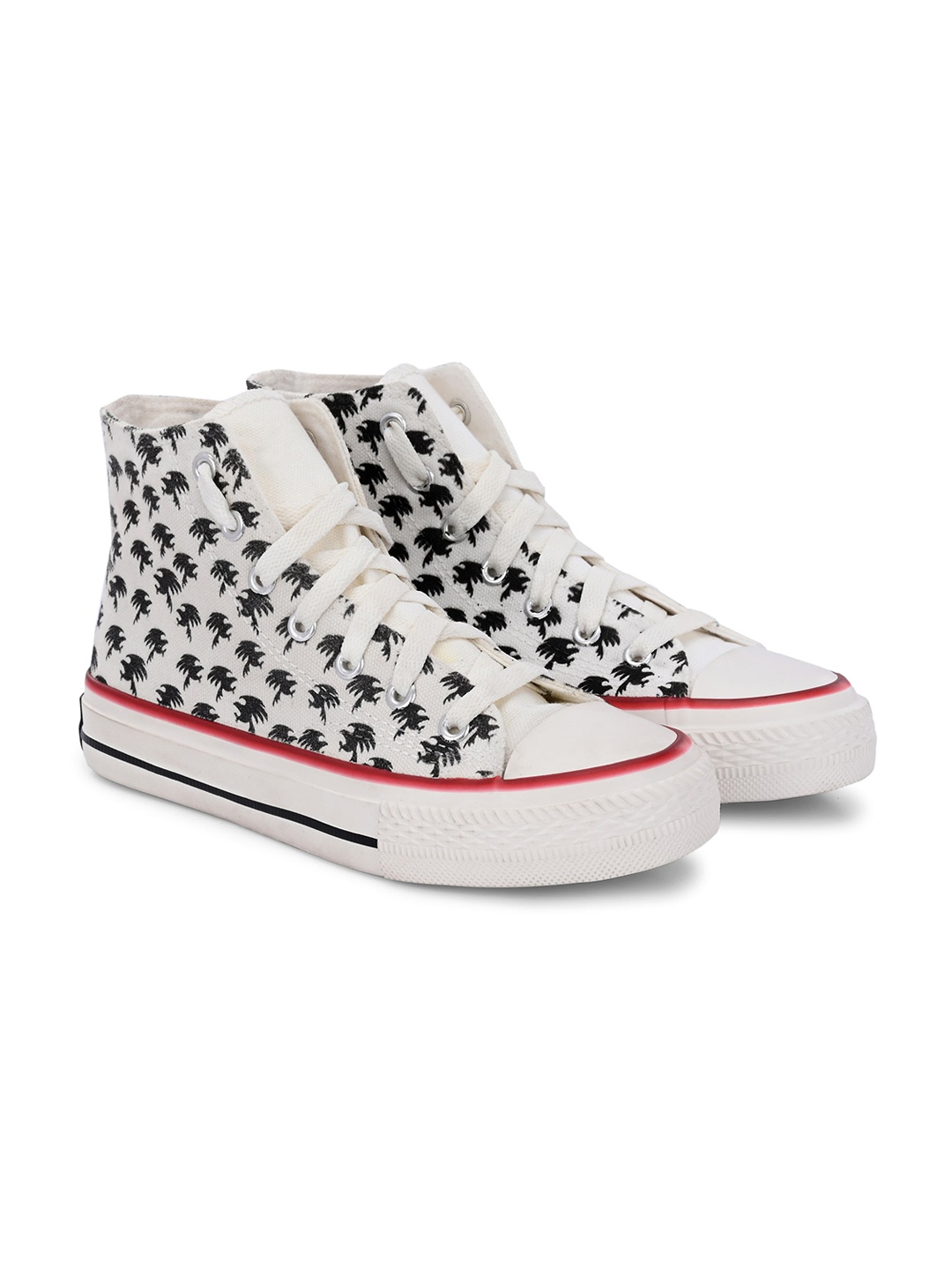

CROWCIA LONDON Men Printed Round Toe Lightweight Canvas Sneakers, White