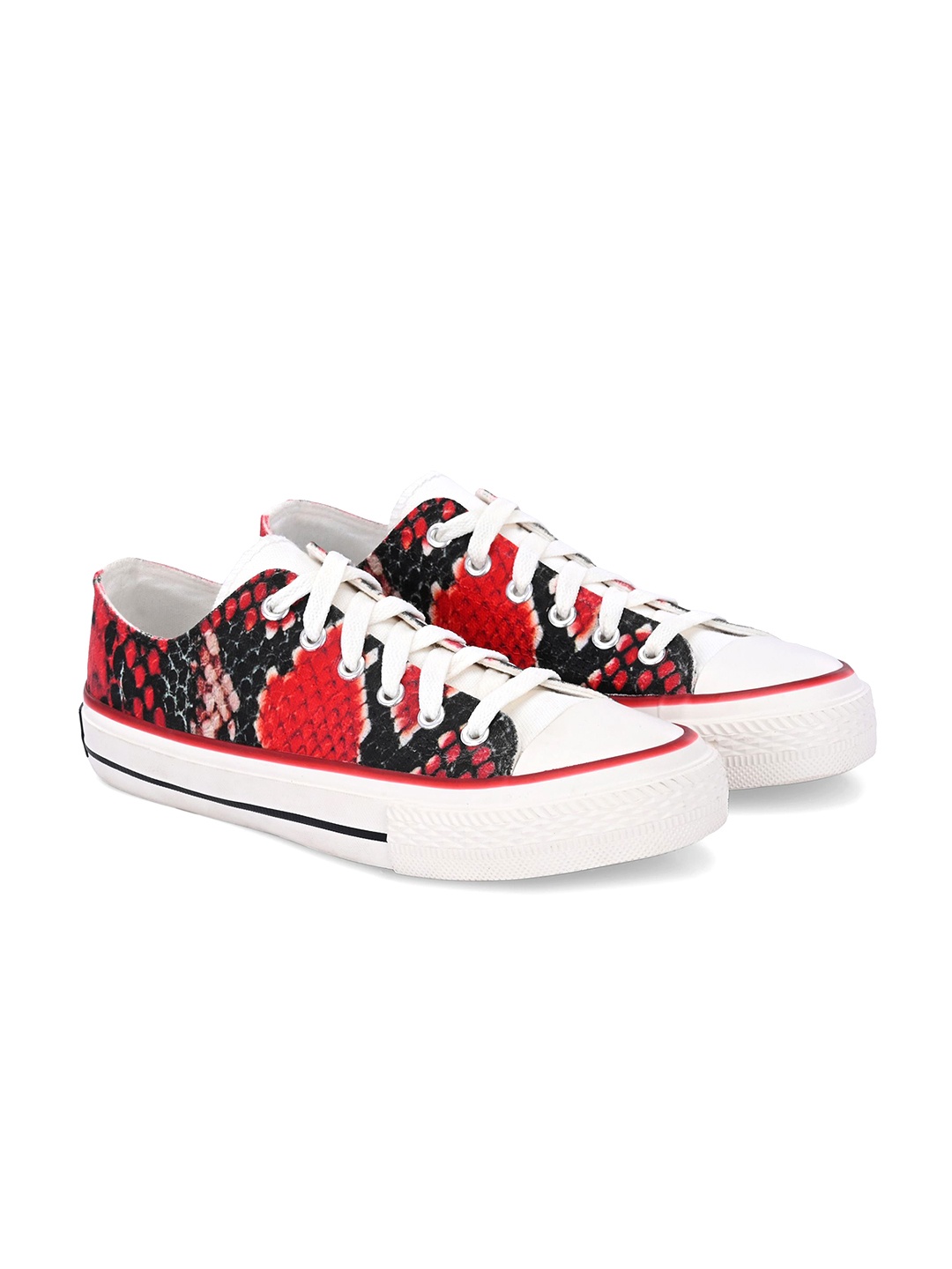 

CROWCIA LONDON Men Printed Round Toe Lightweight Canvas Sneakers, Red