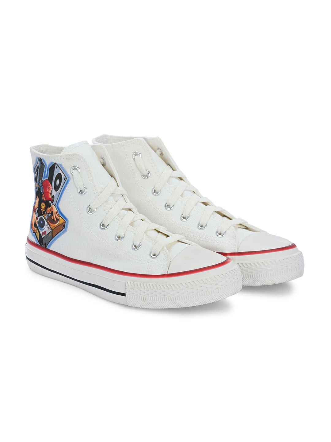 

CROWCIA LONDON Men Printed Round Toe Lightweight Canvas Sneakers, White
