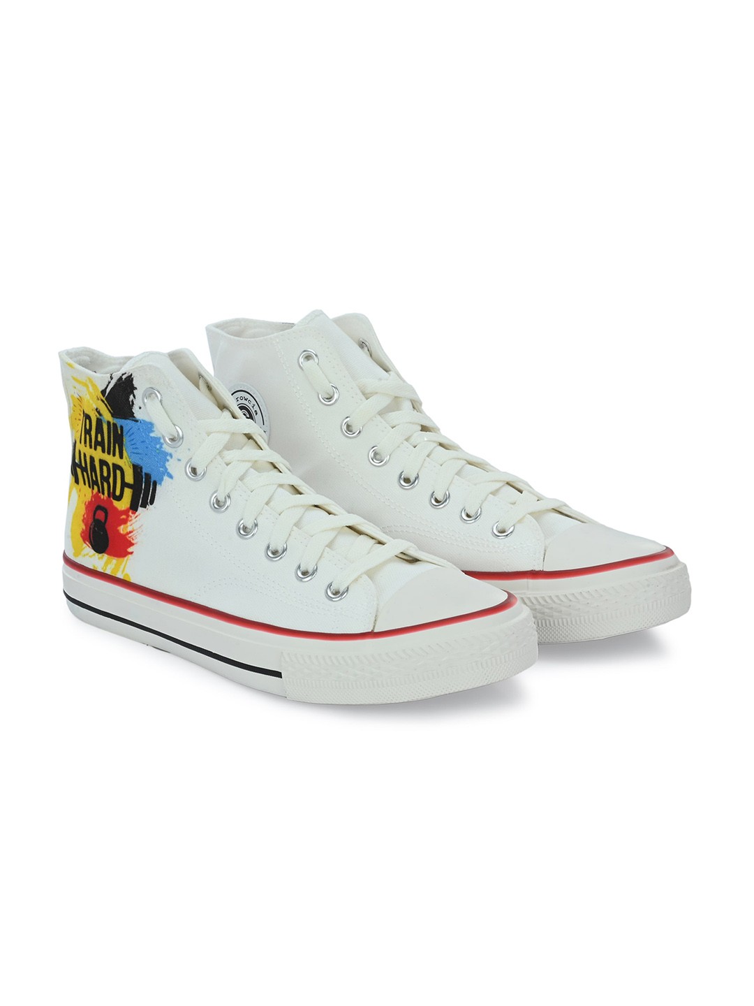 

CROWCIA LONDON Men Printed Round Toe Lightweight Canvas Sneakers, White