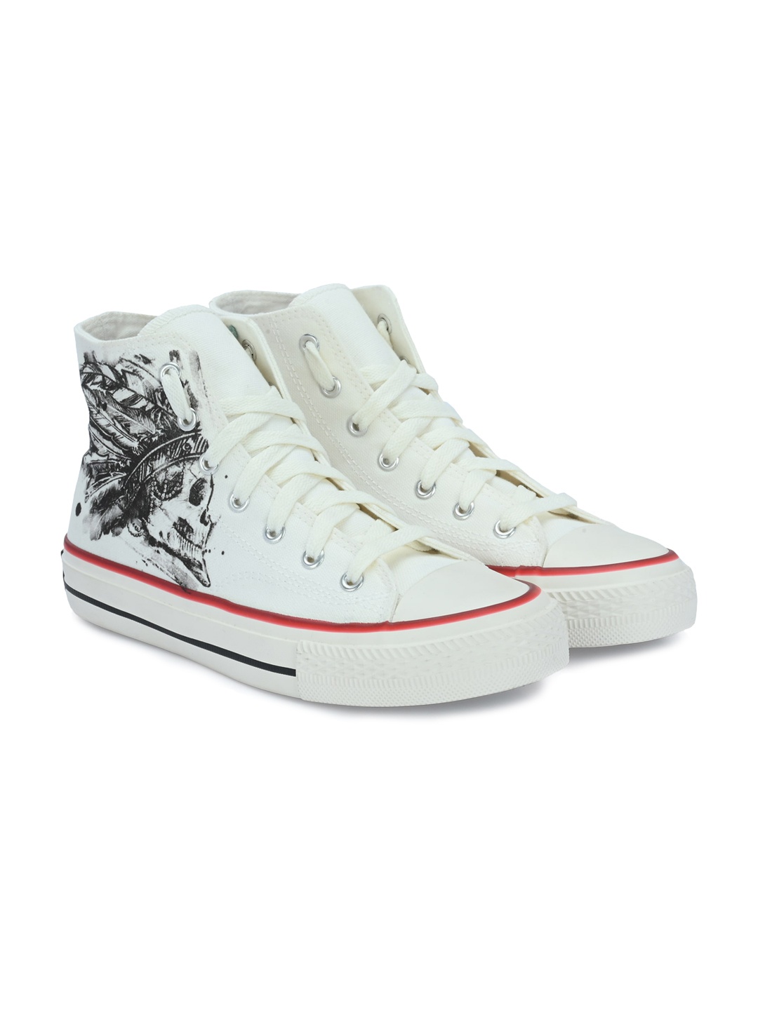 

CROWCIA LONDON Men Printed Round Toe Lightweight Canvas Sneakers, White