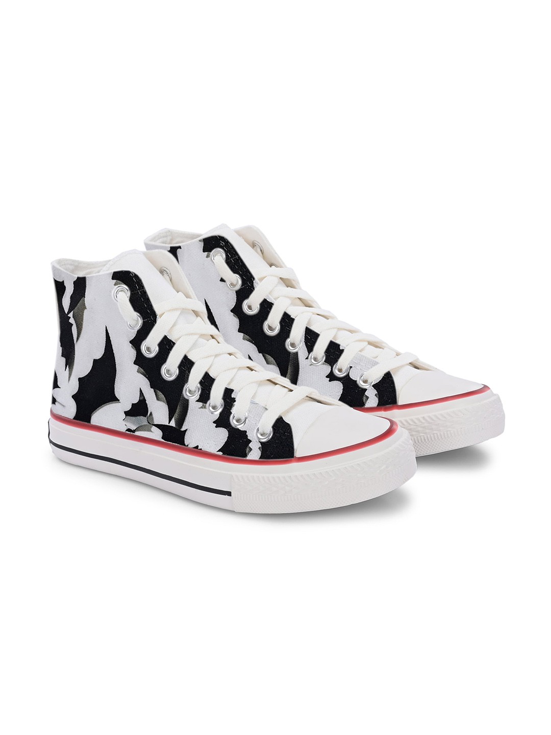 

CROWCIA LONDON Men Printed Round Toe Lightweight Canvas Sneakers, White