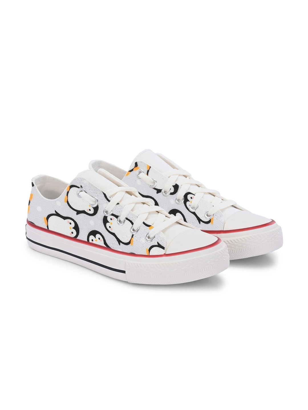 

CROWCIA LONDON Men Printed Round Toe Lightweight Canvas Sneakers, Off white