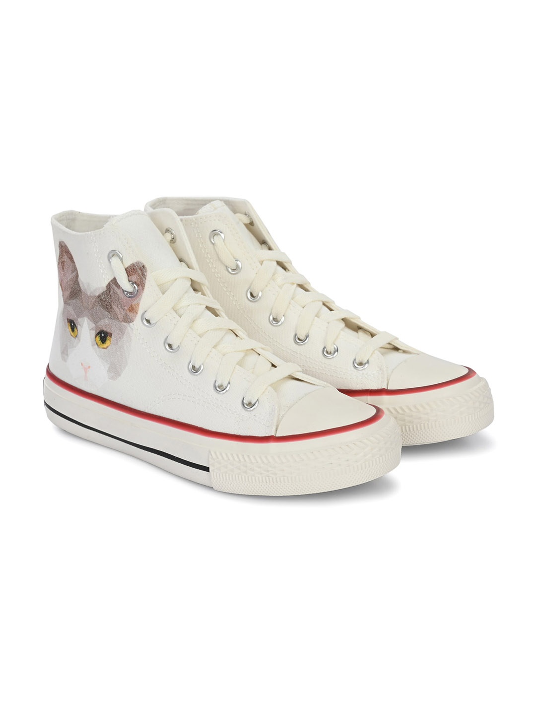 

CROWCIA LONDON Men Printed Round Toe Lightweight Canvas Sneakers, White