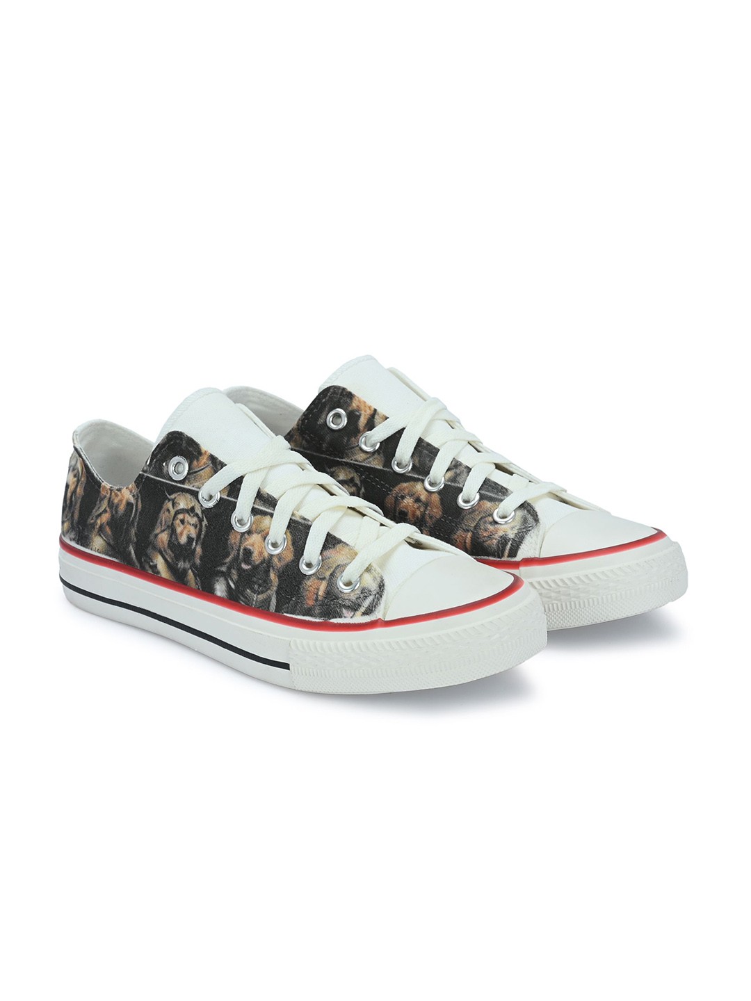 

CROWCIA LONDON Men Printed Round Toe Lightweight Canvas Sneakers, Black