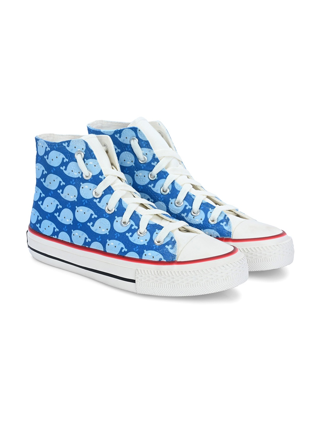 

CROWCIA LONDON Men Printed Round Toe Lightweight Canvas Sneakers, Blue