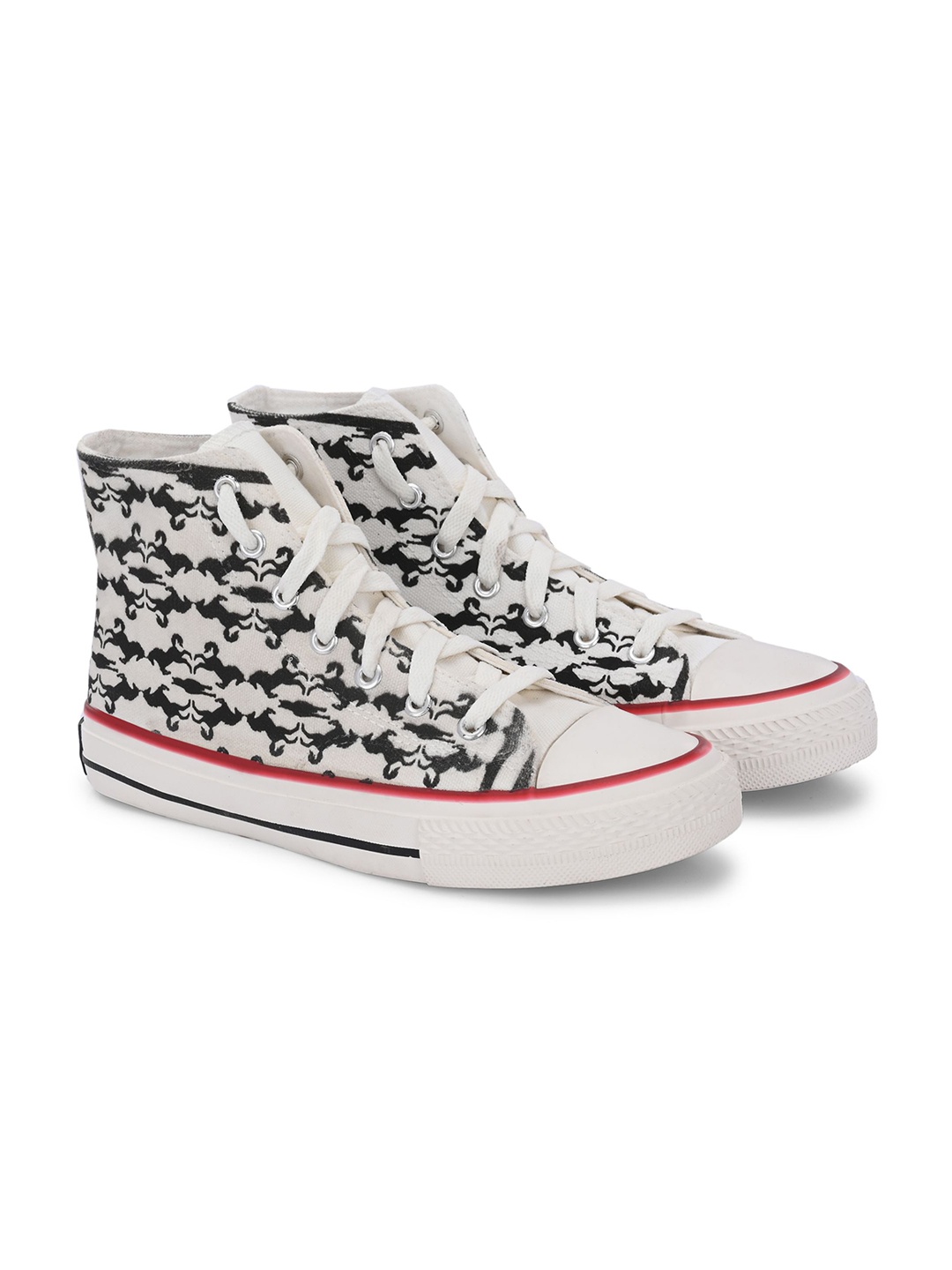 

CROWCIA LONDON Men Printed Round Toe Lightweight Canvas Sneakers, White
