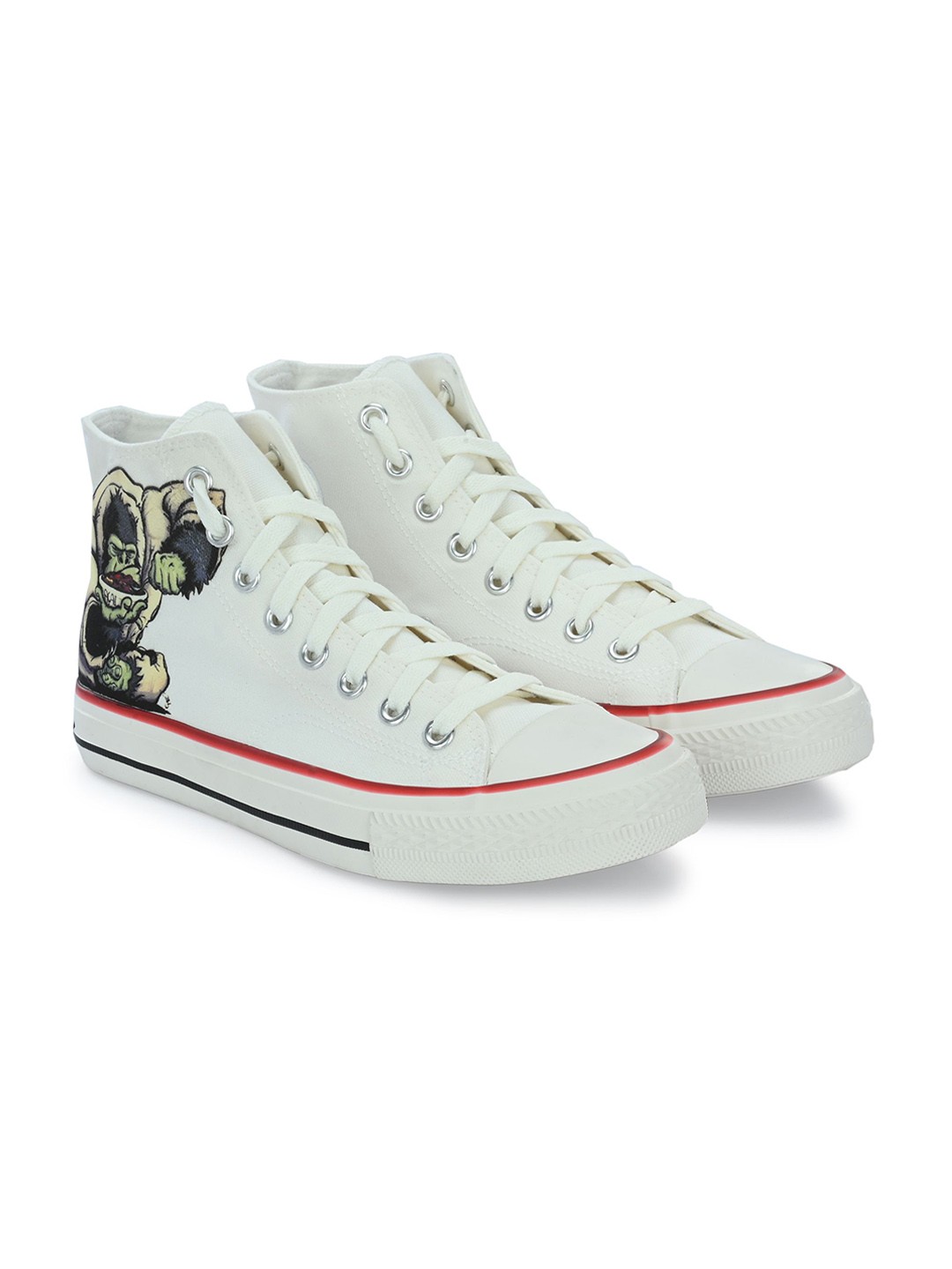 

CROWCIA LONDON Men Printed Round Toe Lightweight Canvas Sneakers, White