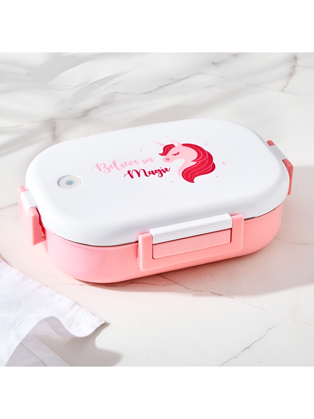 Home Centre Back To School Pink Stainless Steel Lunch Box