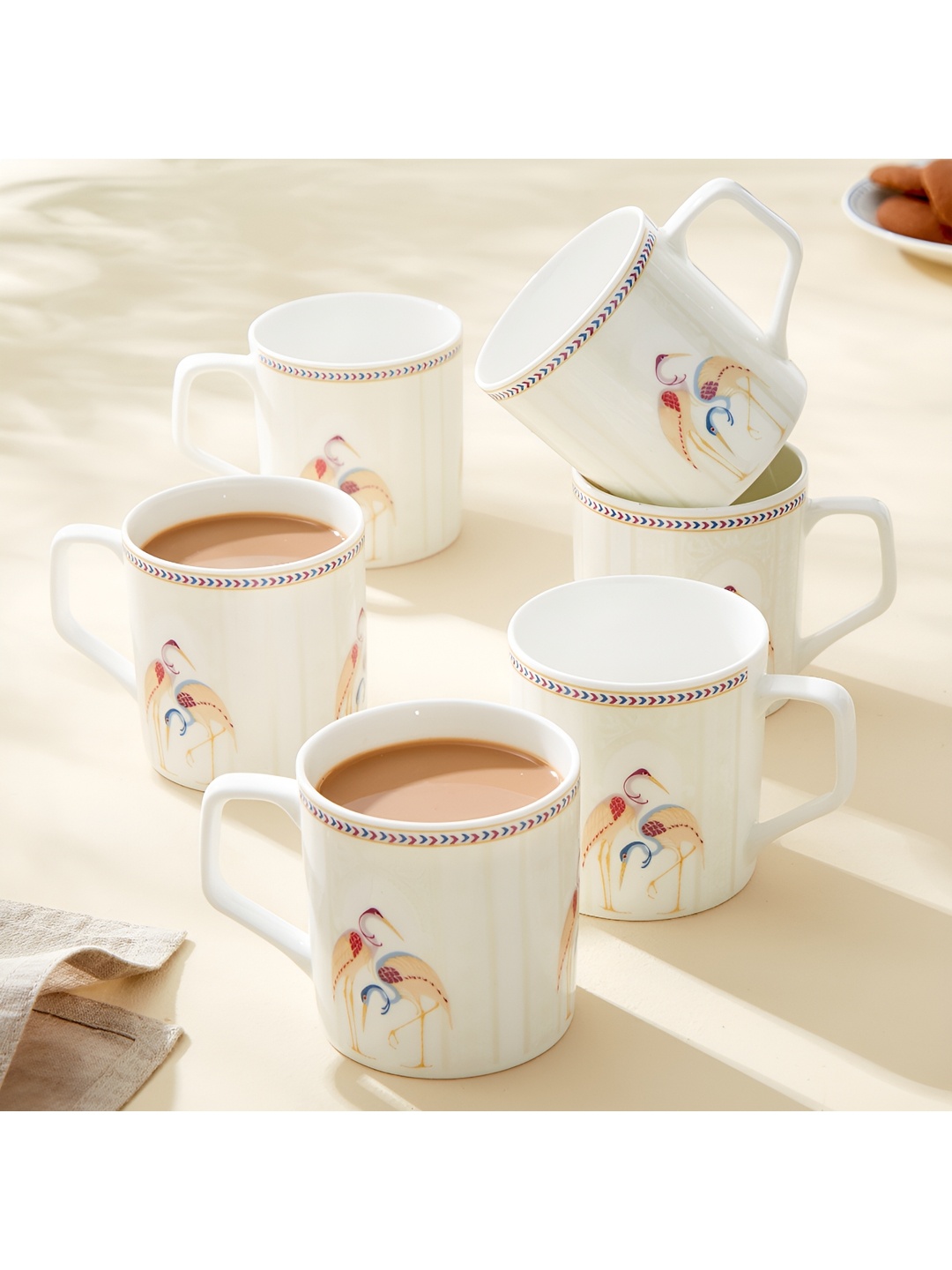 

Home Centre White Mandarin Crane 6 Pieces Printed Glossy Mug 230 ml