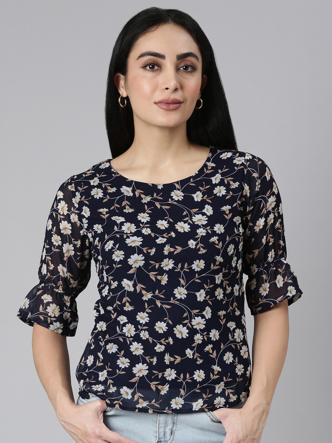 

TWIN BIRDS Women Georgette Short Top, Blue