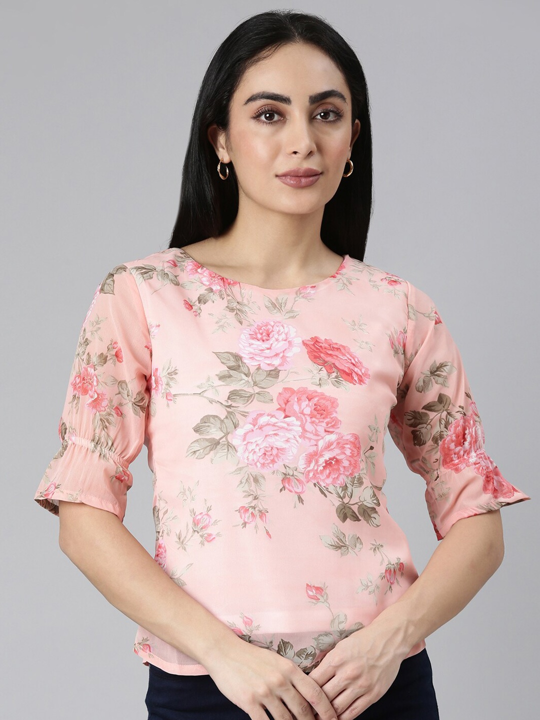 

TWIN BIRDS Women Georgette Short Top, Pink
