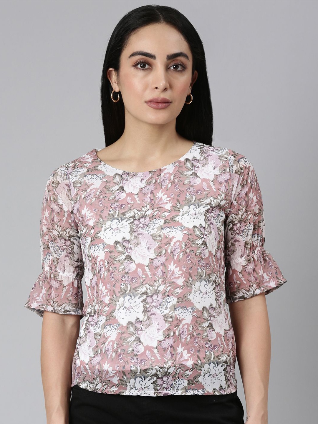

Twinbirds Pink Women Georgette Short Top, Peach